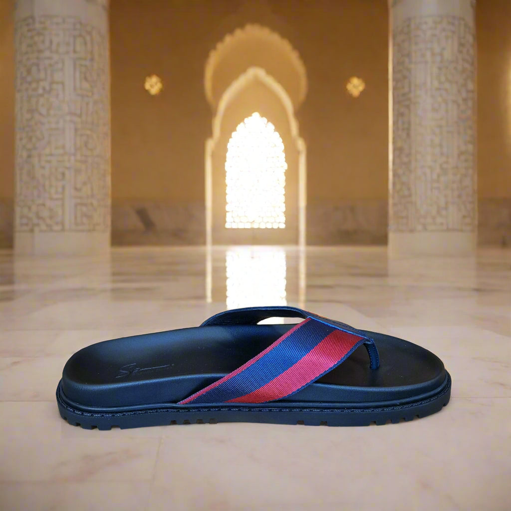 Sandales pour homme en cuir bleu métallique élégante - Chaussures confortables été 2025