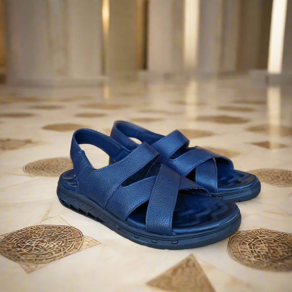 Sandales pour homme en cuir bleu avec boucle métallique élégante - Chaussures confortables été 2025