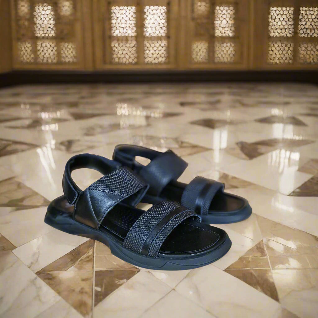 Sandales pour homme en cuir noir métallique élégante - Chaussures confortables été 2025