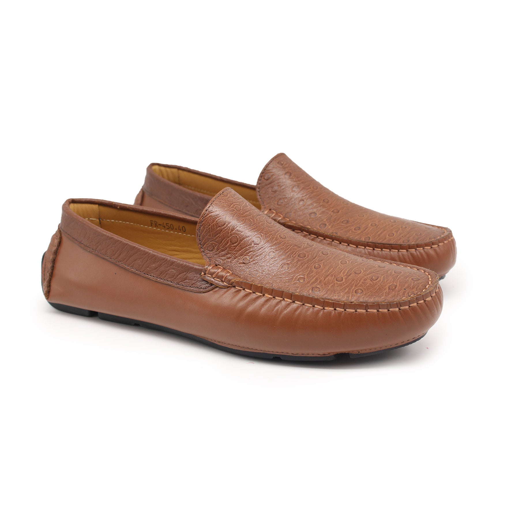 Mocassin en Cuir Ref : 450Marron Clair Autruche