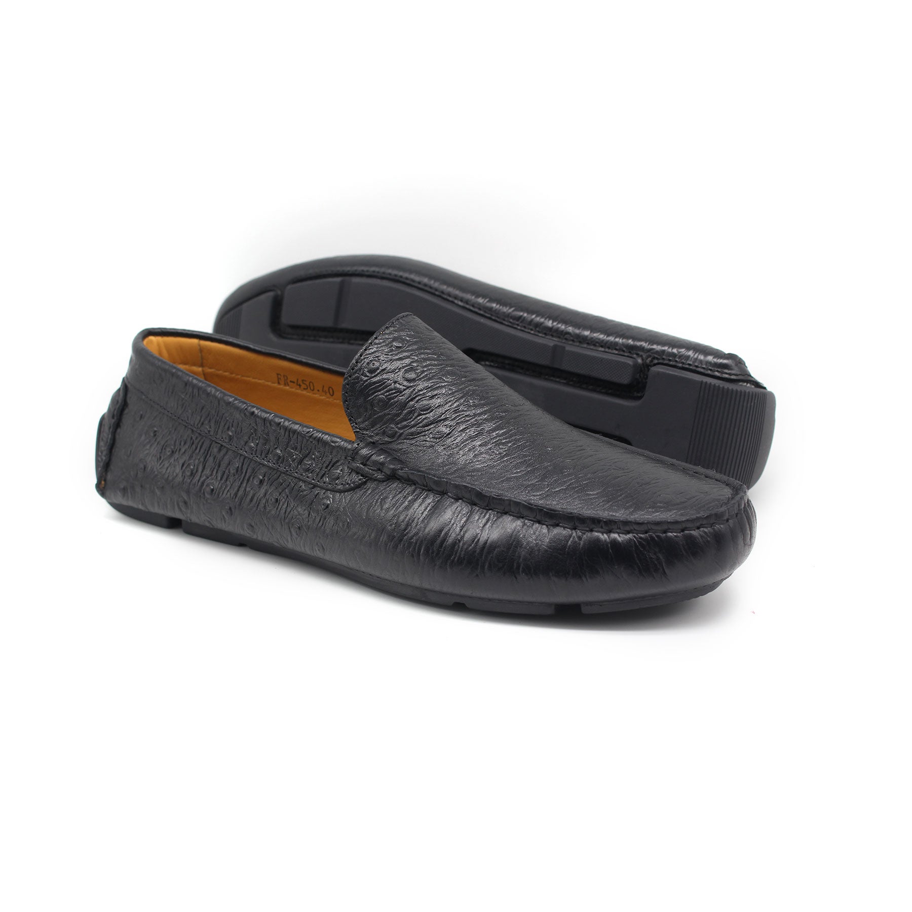 Mocassin en Cuir Ref : 450 Noir Autruche