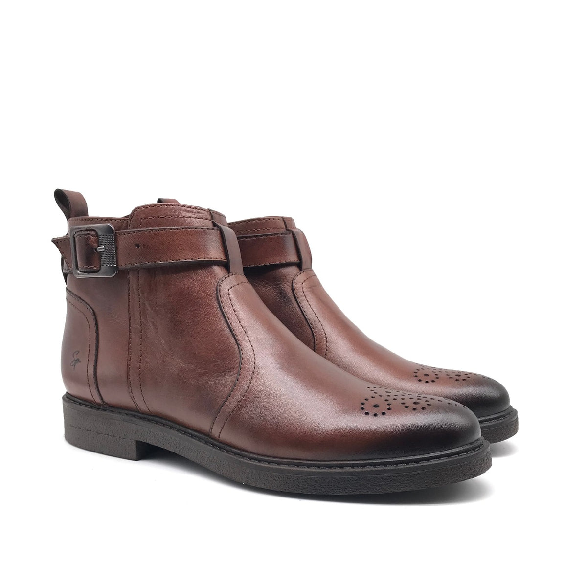 Ref: 6057 Bottine en Cuir Marron Chocolat pr23 - Shopilo Shoes