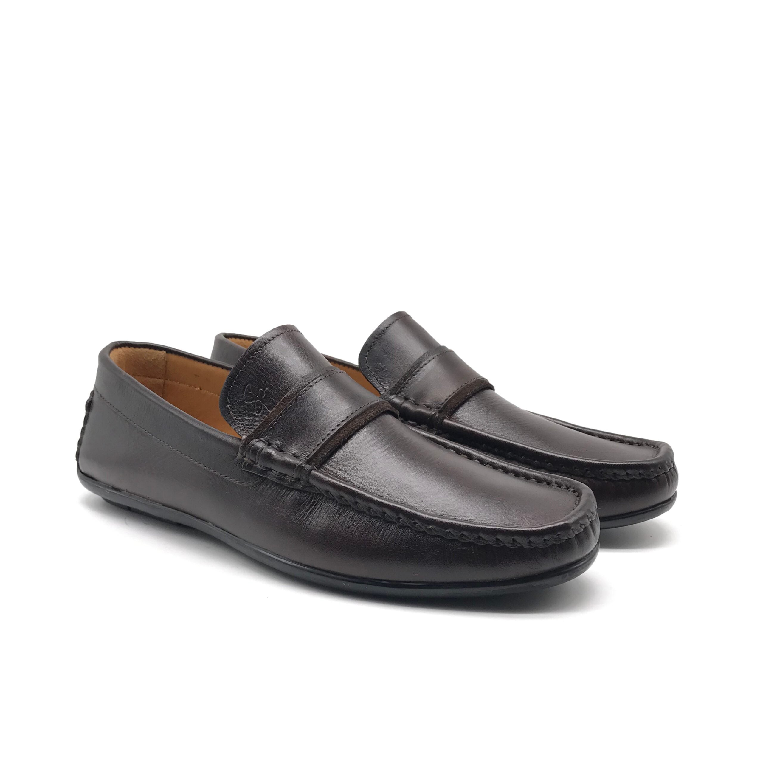 MO1746 Mocassin en Cuir Marron Foncé - Shopilo Shoes