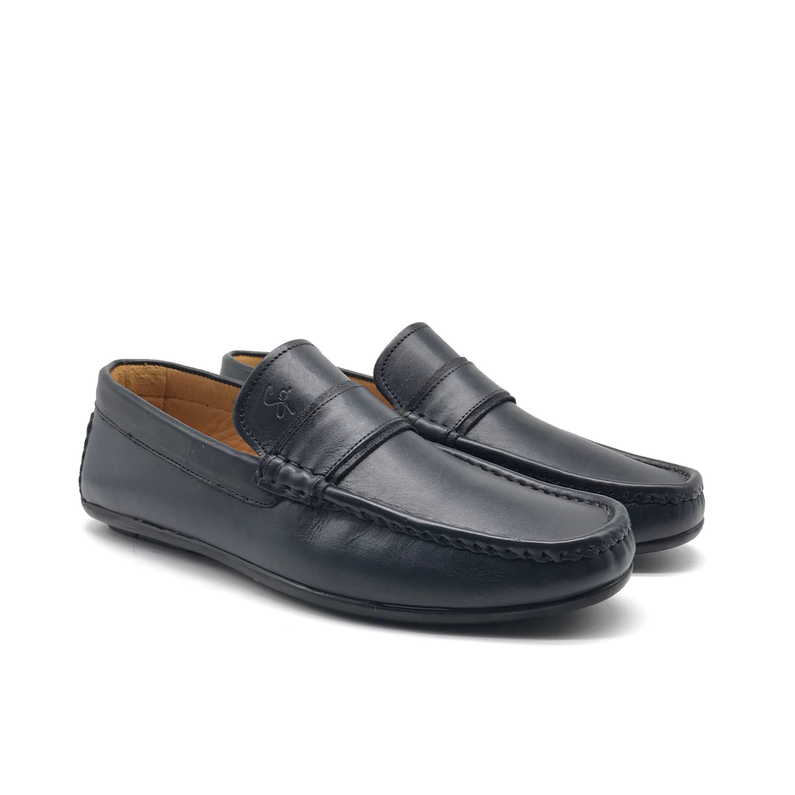 MO1746 Mocassin en Cuir Bleu - Shopilo Shoes