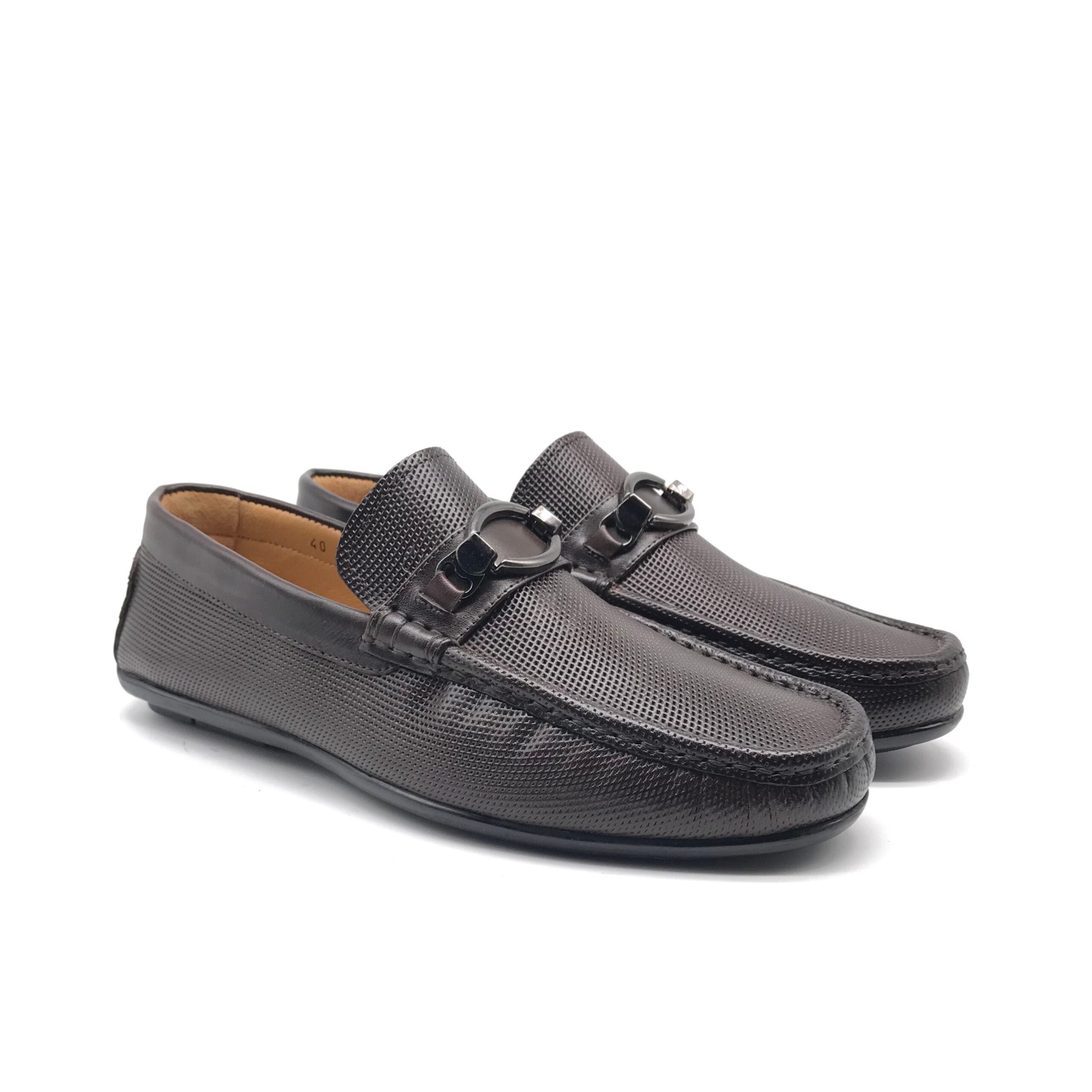 MO1046 Mocassin en Cuir Marron Foncé - Shopilo Shoes
