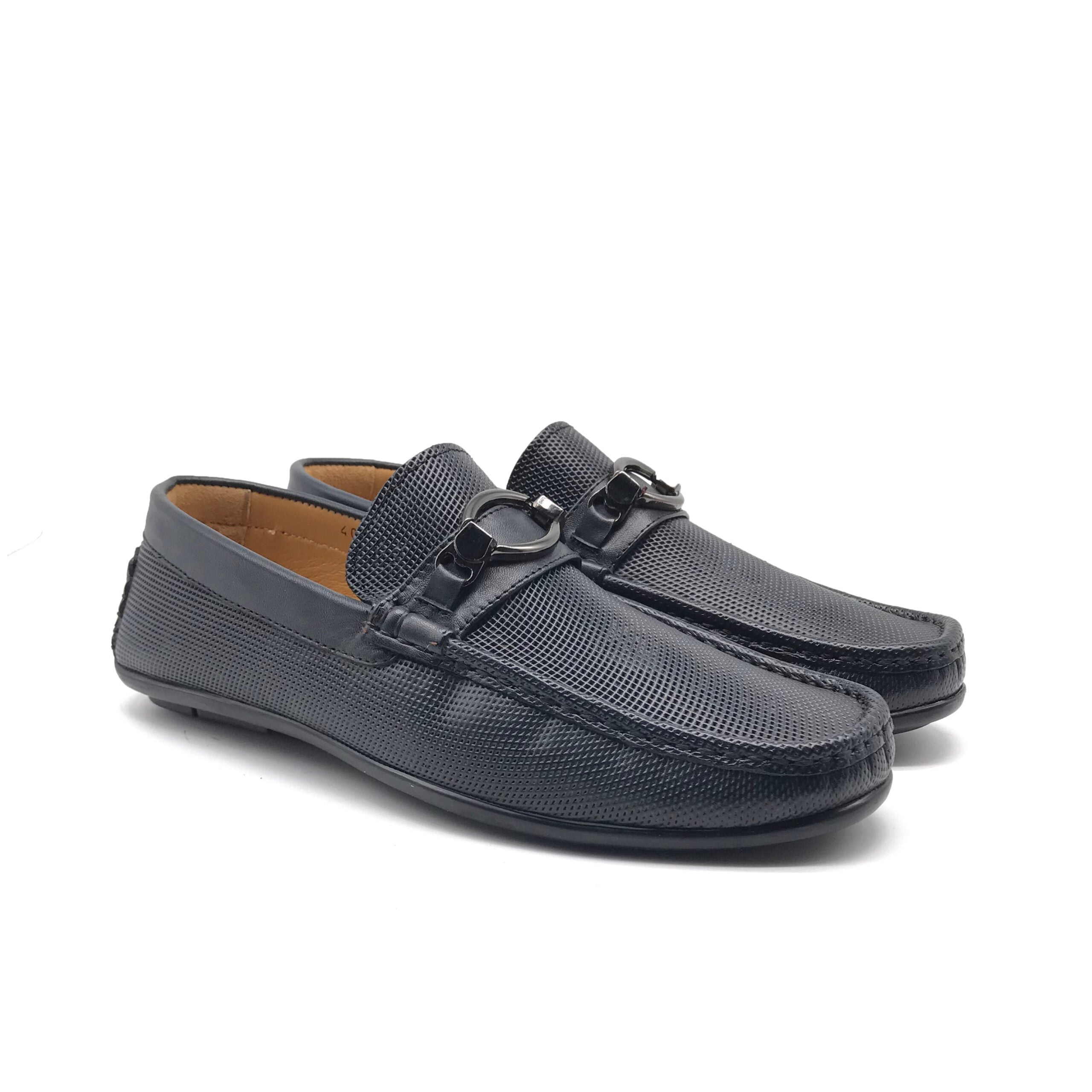 MO1046 Mocassin en Cuir Bleu Foncé - Shopilo Shoes