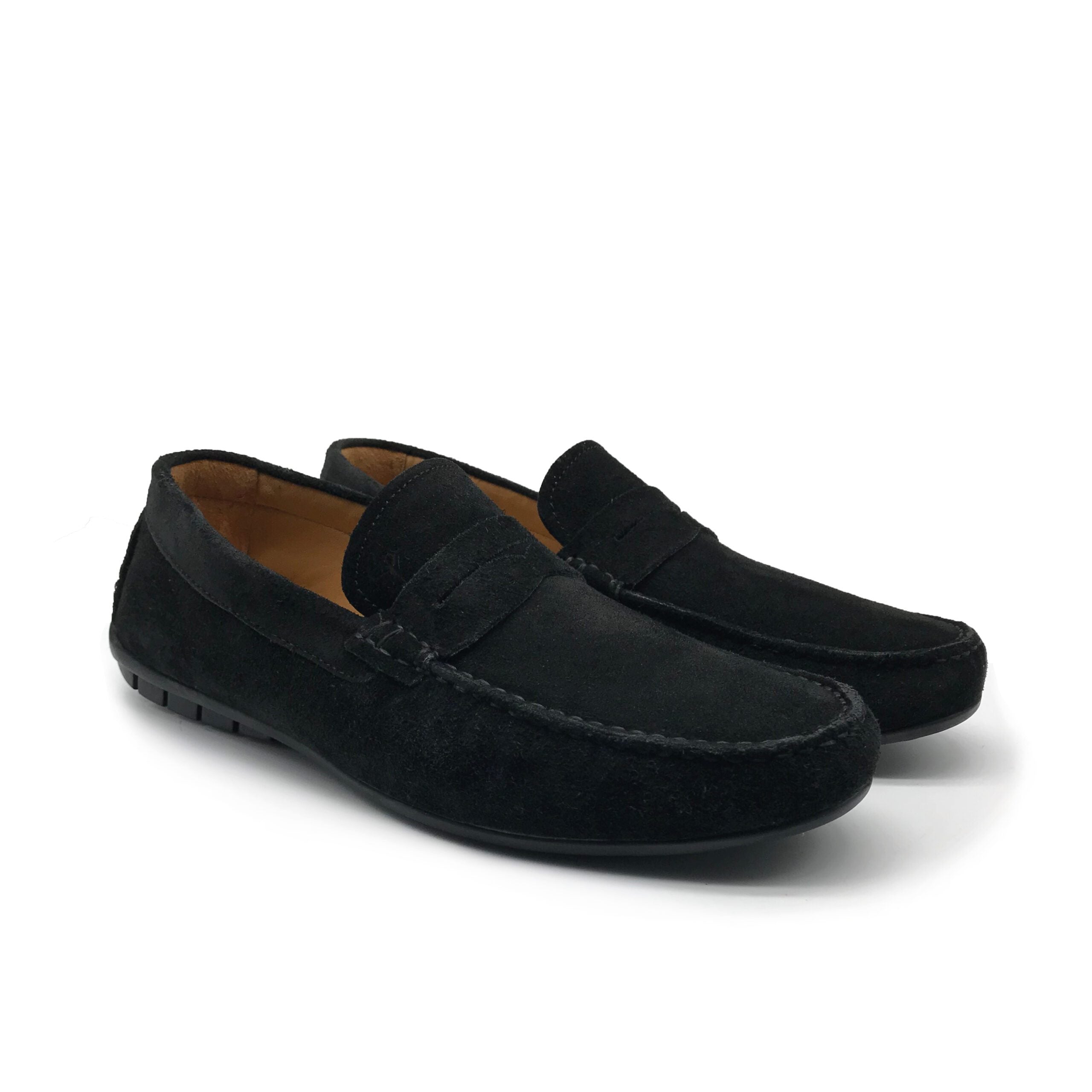 1051 Mocassin en Cuir Daim Noir - Shopilo Shoes