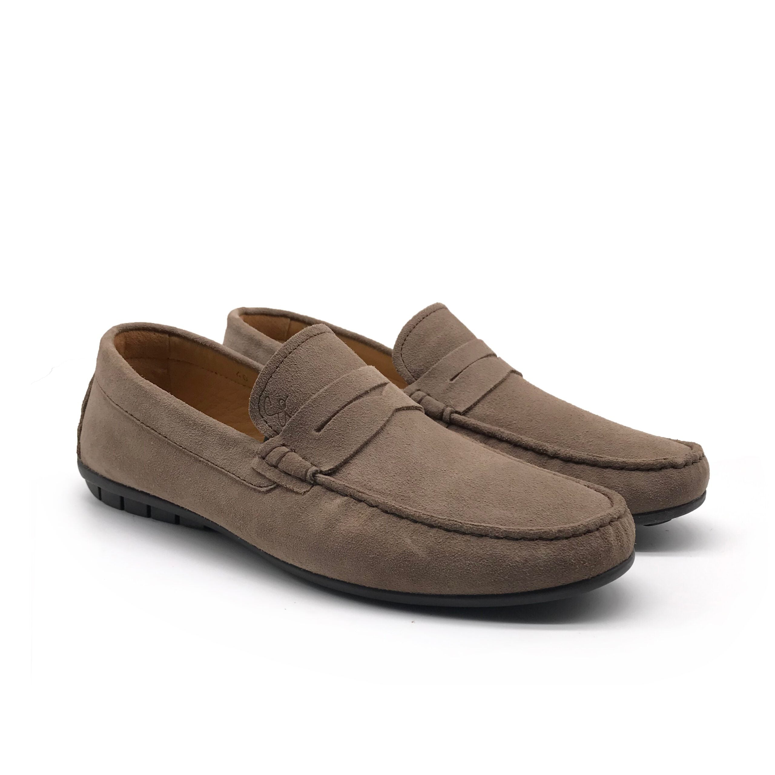 1051 Mocassin en Cuir Daim Beige - Shopilo Shoes