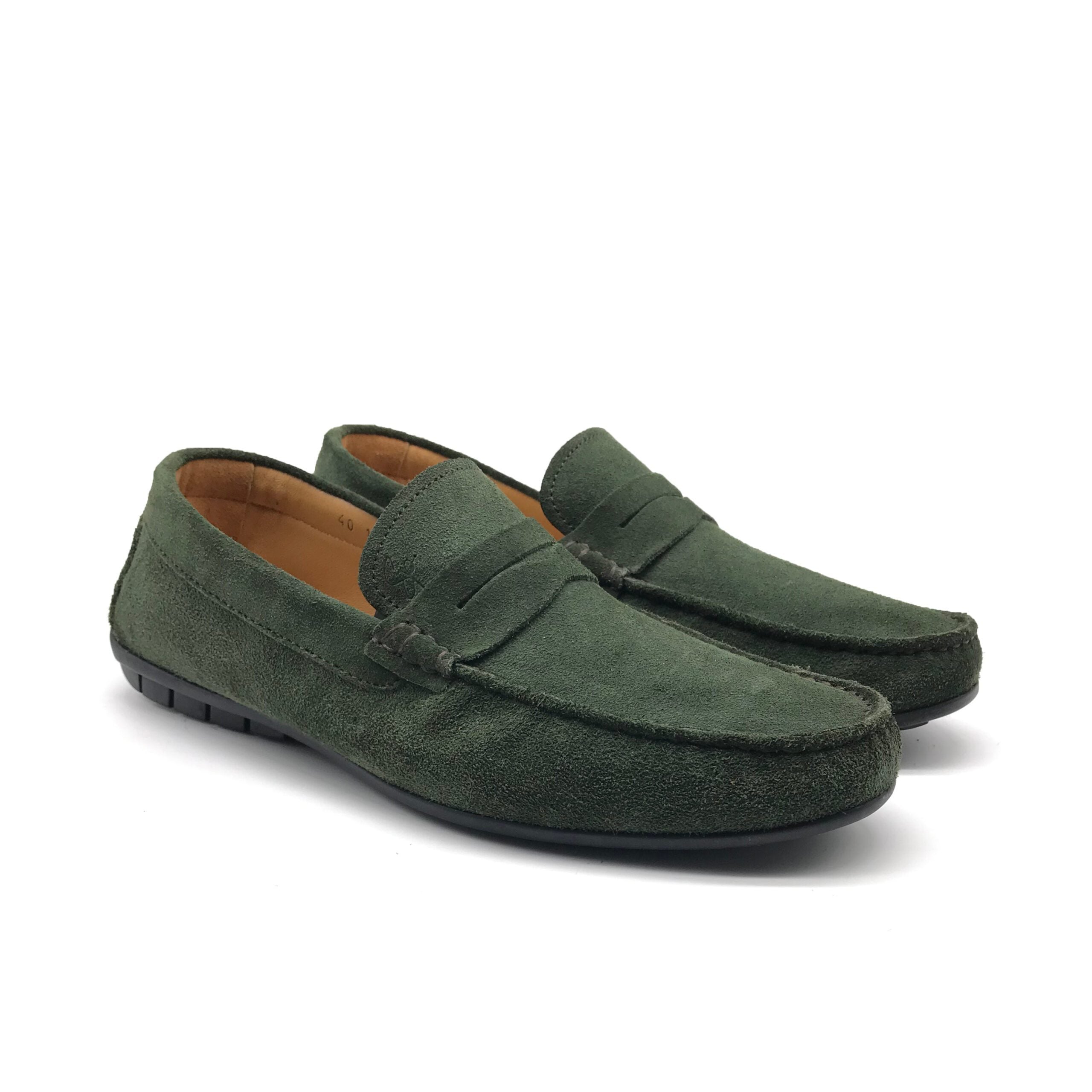 1051 Mocassin en Cuir Daim Vert - Shopilo Shoes