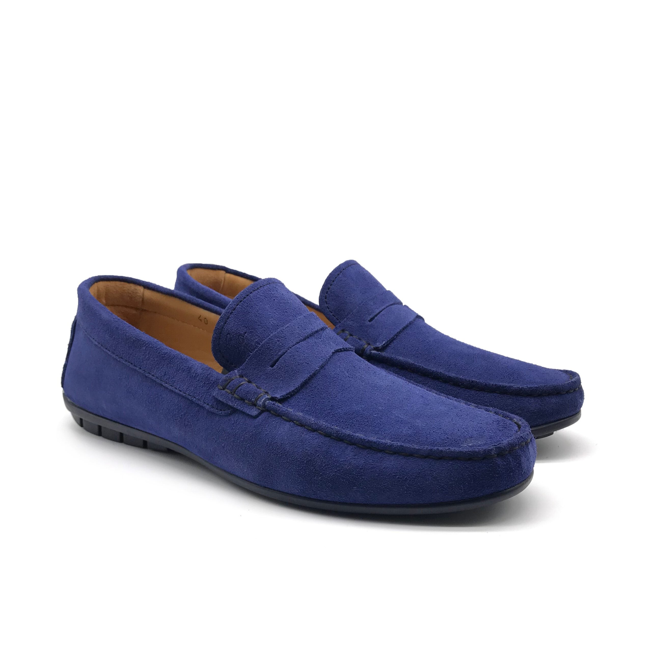 1051 Mocassin en Cuir Daim Bleu - Shopilo Shoes
