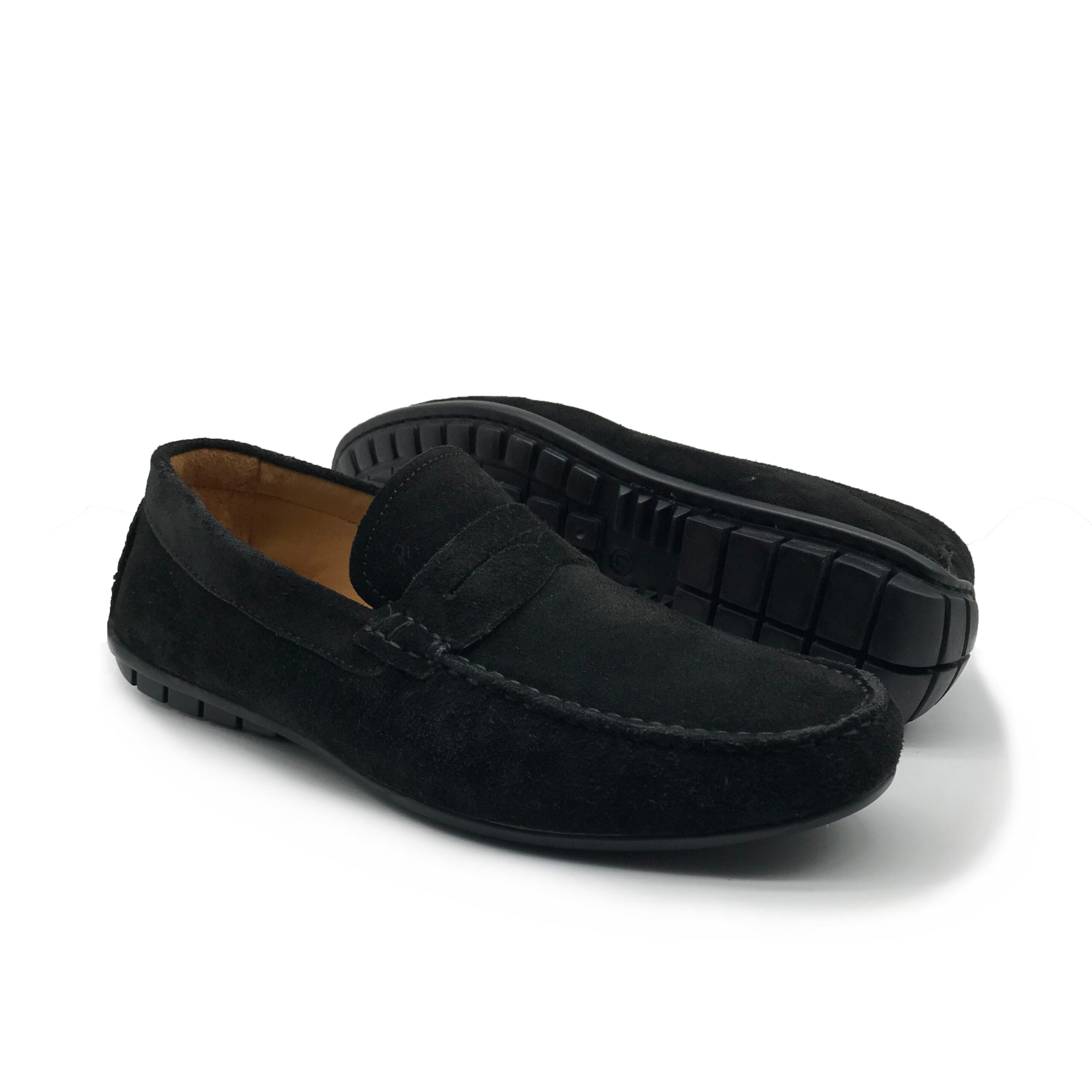 1051 Mocassin en Cuir Daim Noir - Shopilo Shoes