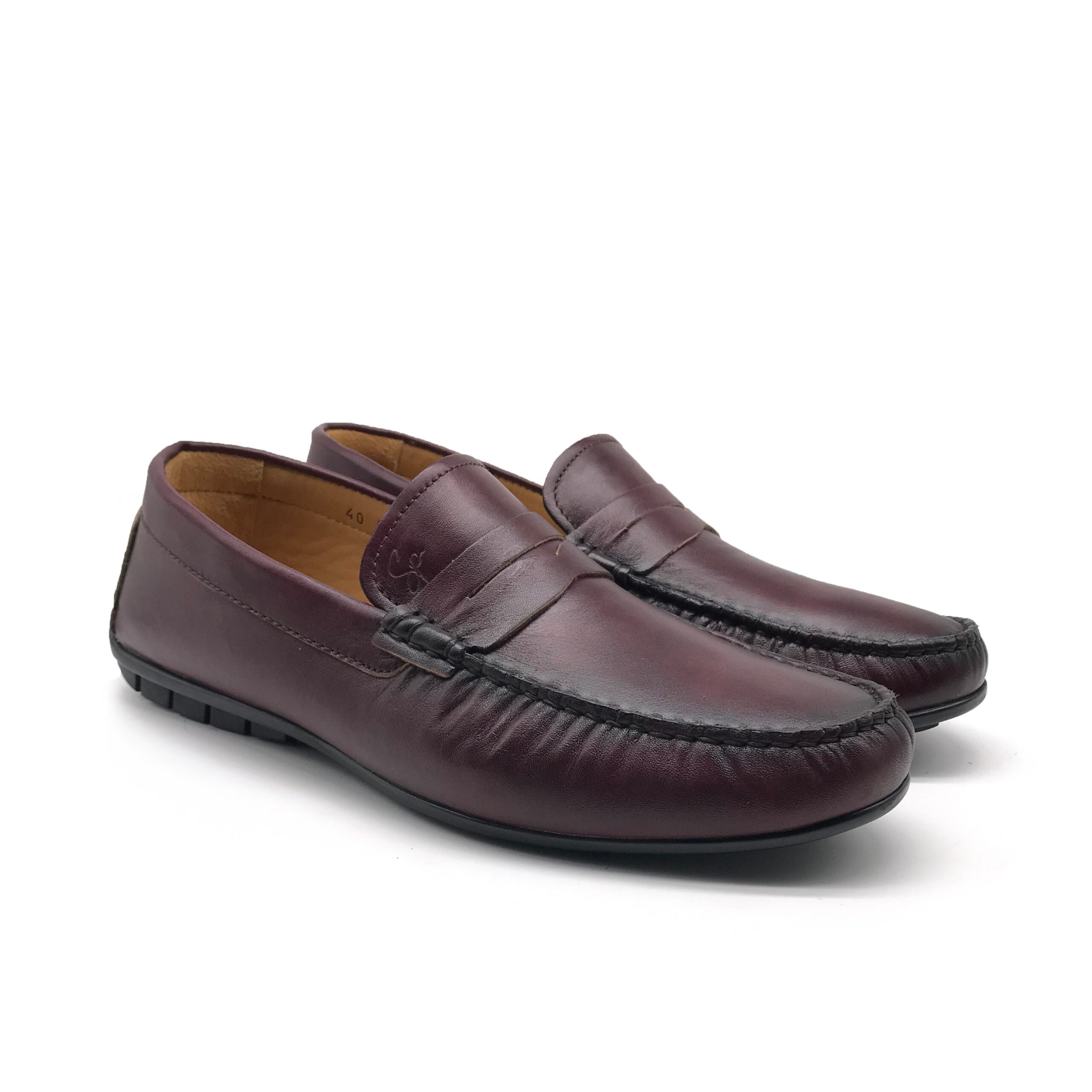 1051 Mocassin en Cuir Bordeaux - Shopilo Shoes