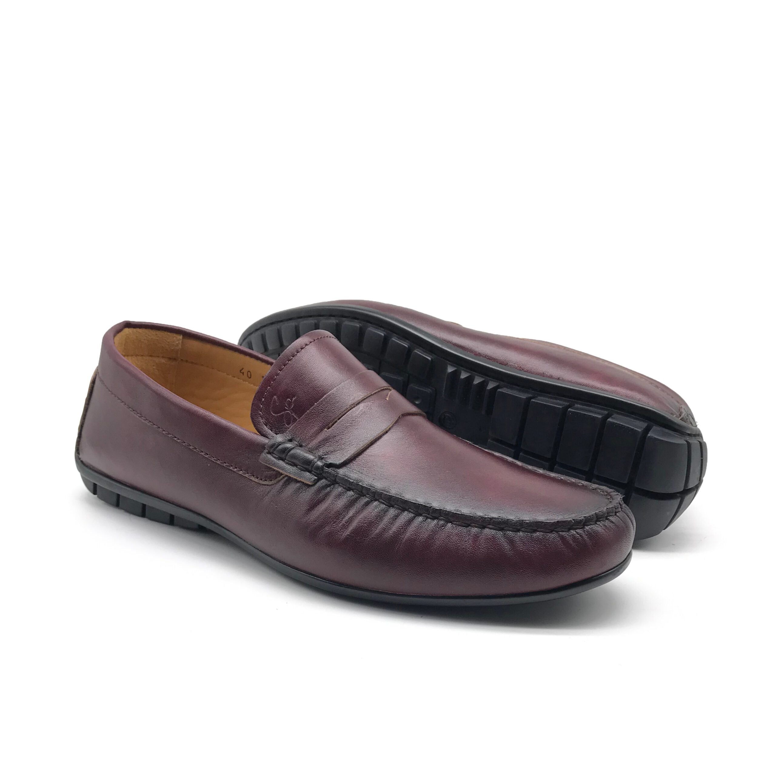 1051 Mocassin en Cuir Bordeaux - Shopilo Shoes