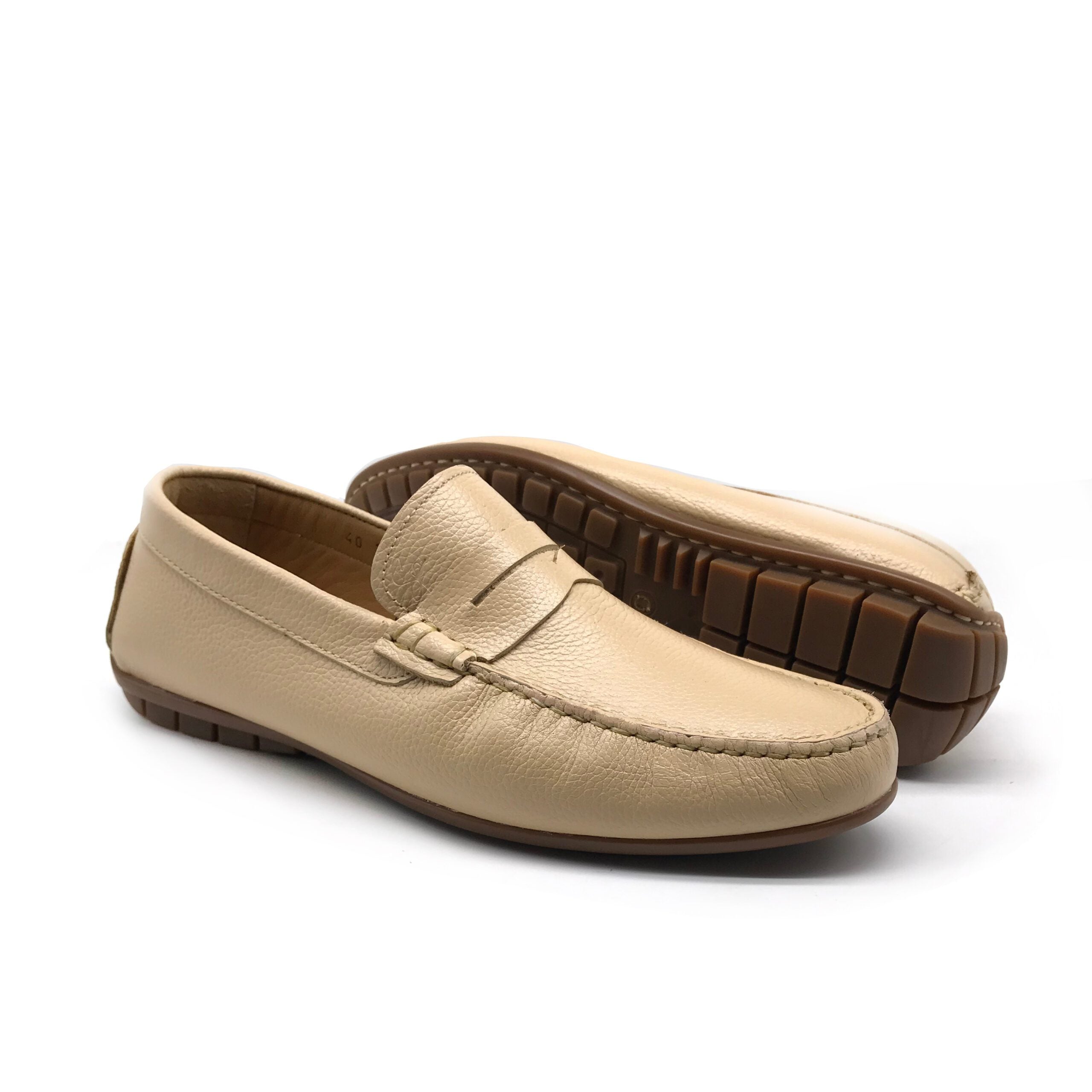 1051 Mocassin en Cuir Beige - Shopilo Shoes