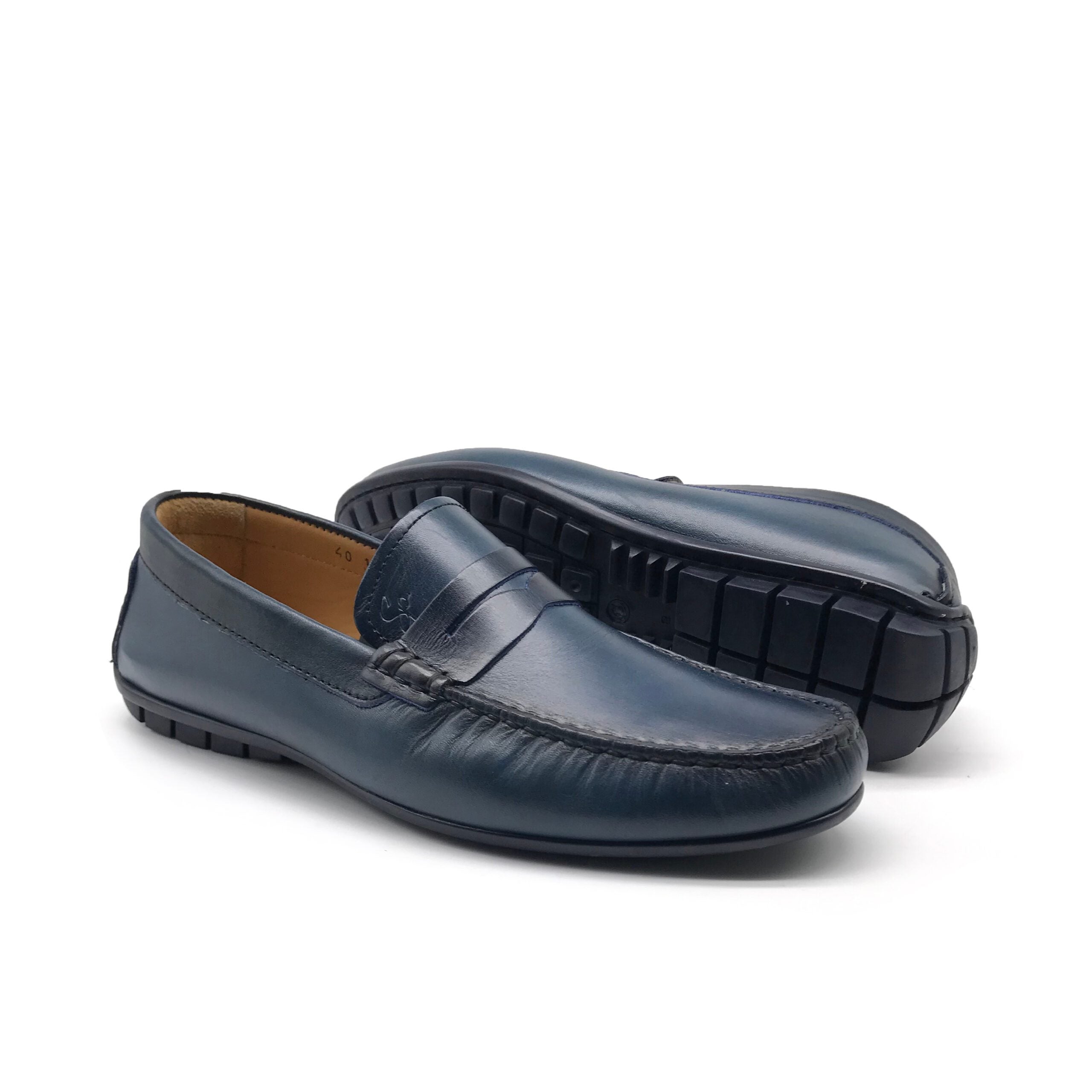 1051 Mocassin en Cuir Bleu - Shopilo Shoes