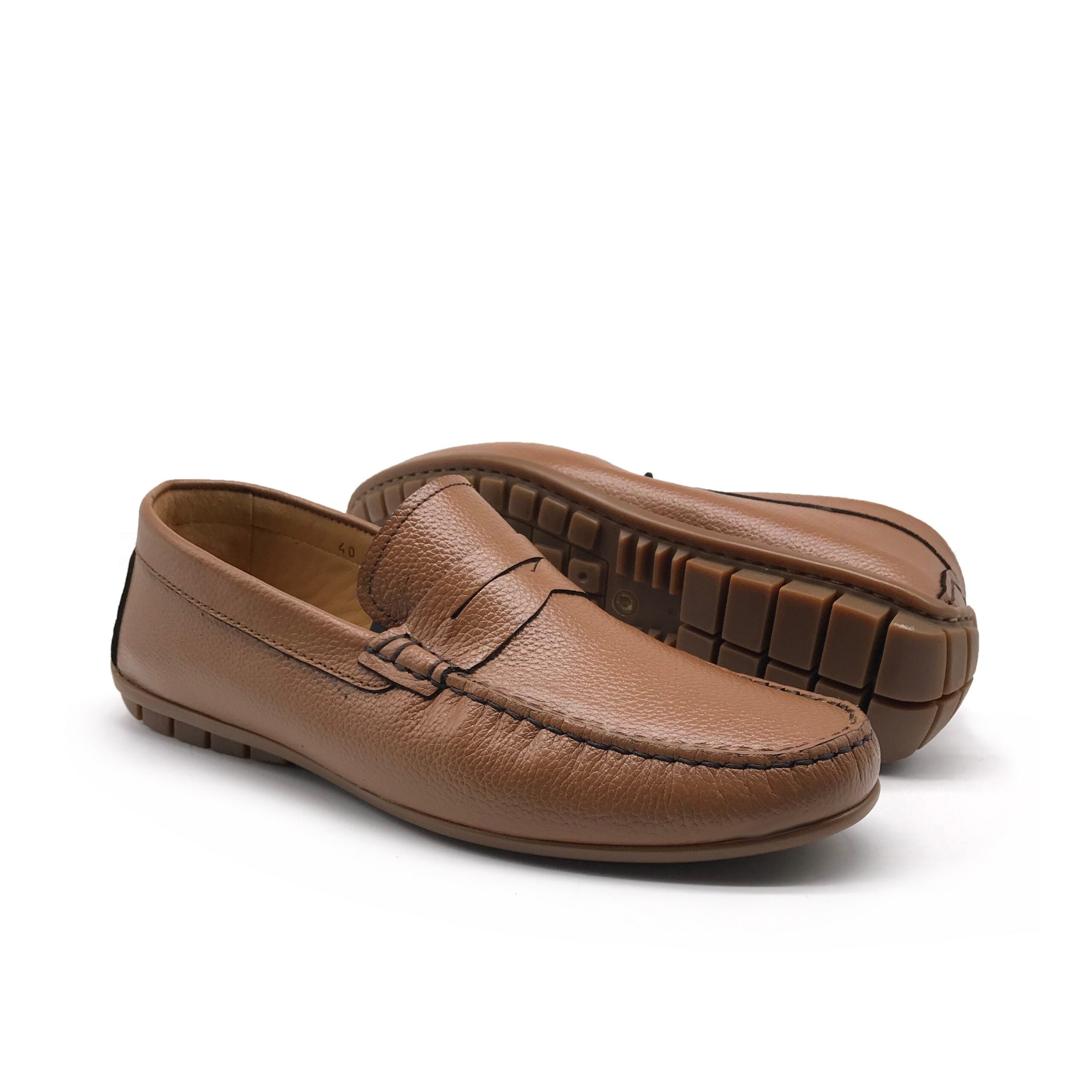 1051 Mocassin en Cuir Marron Claire - Shopilo Shoes