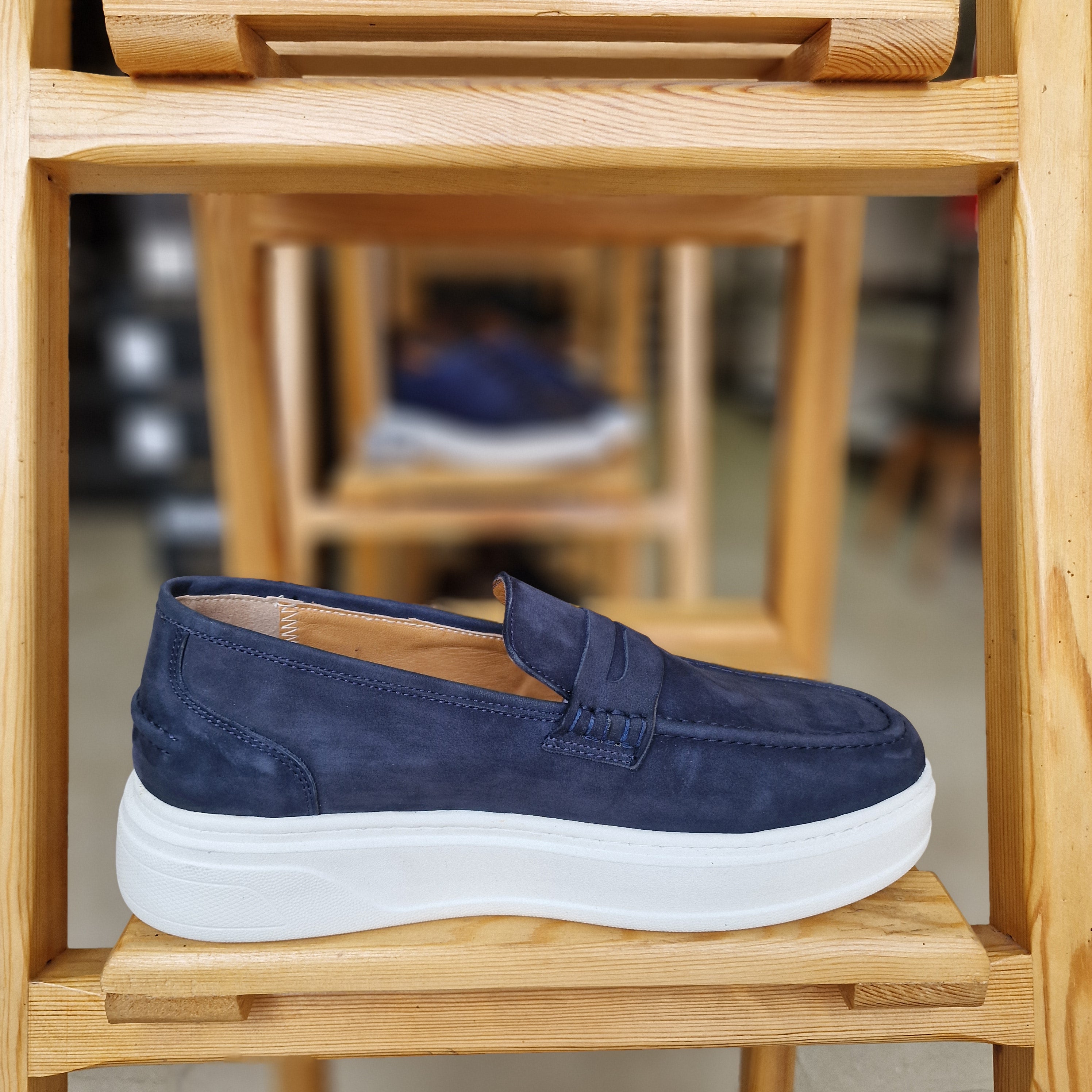 Mocassin En Cuir Adilux 1140 Bleu