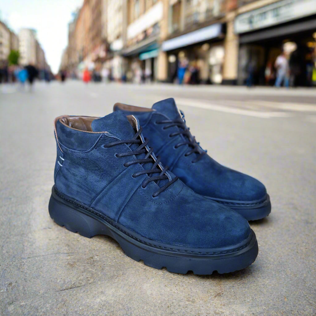 Bottine En Cuir 788 Bleu Nubuck