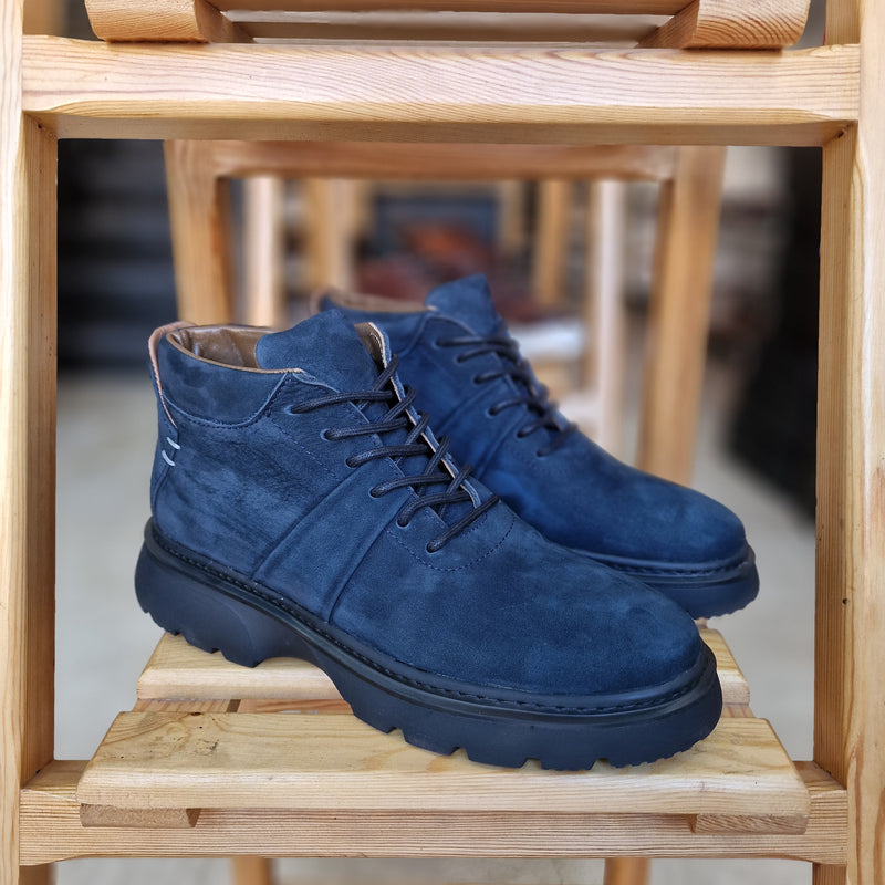 Bottine En Cuir 788 Bleu Nubuck