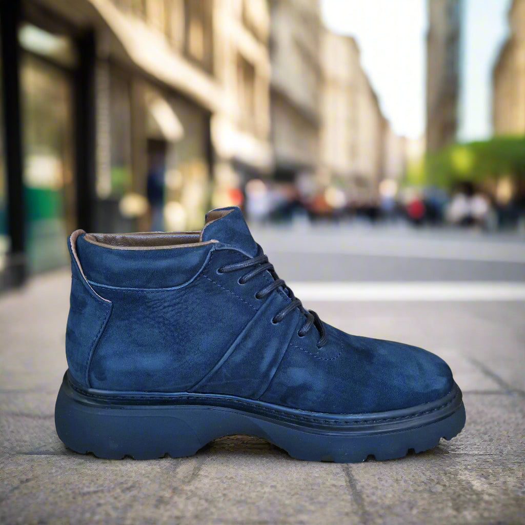 Bottine En Cuir 788 Bleu Nubuck
