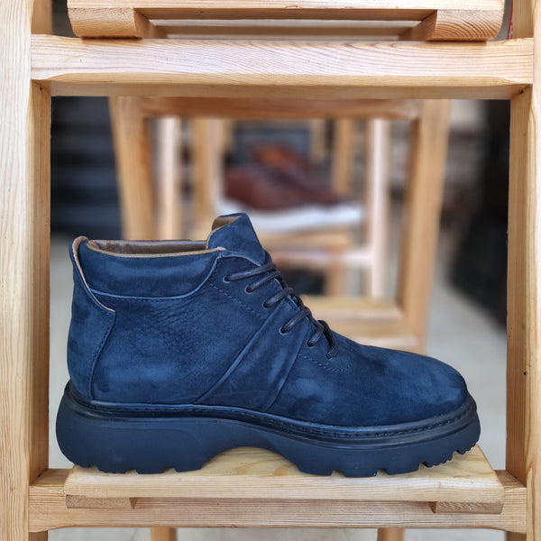 Bottine En Cuir 788 Bleu Nubuck