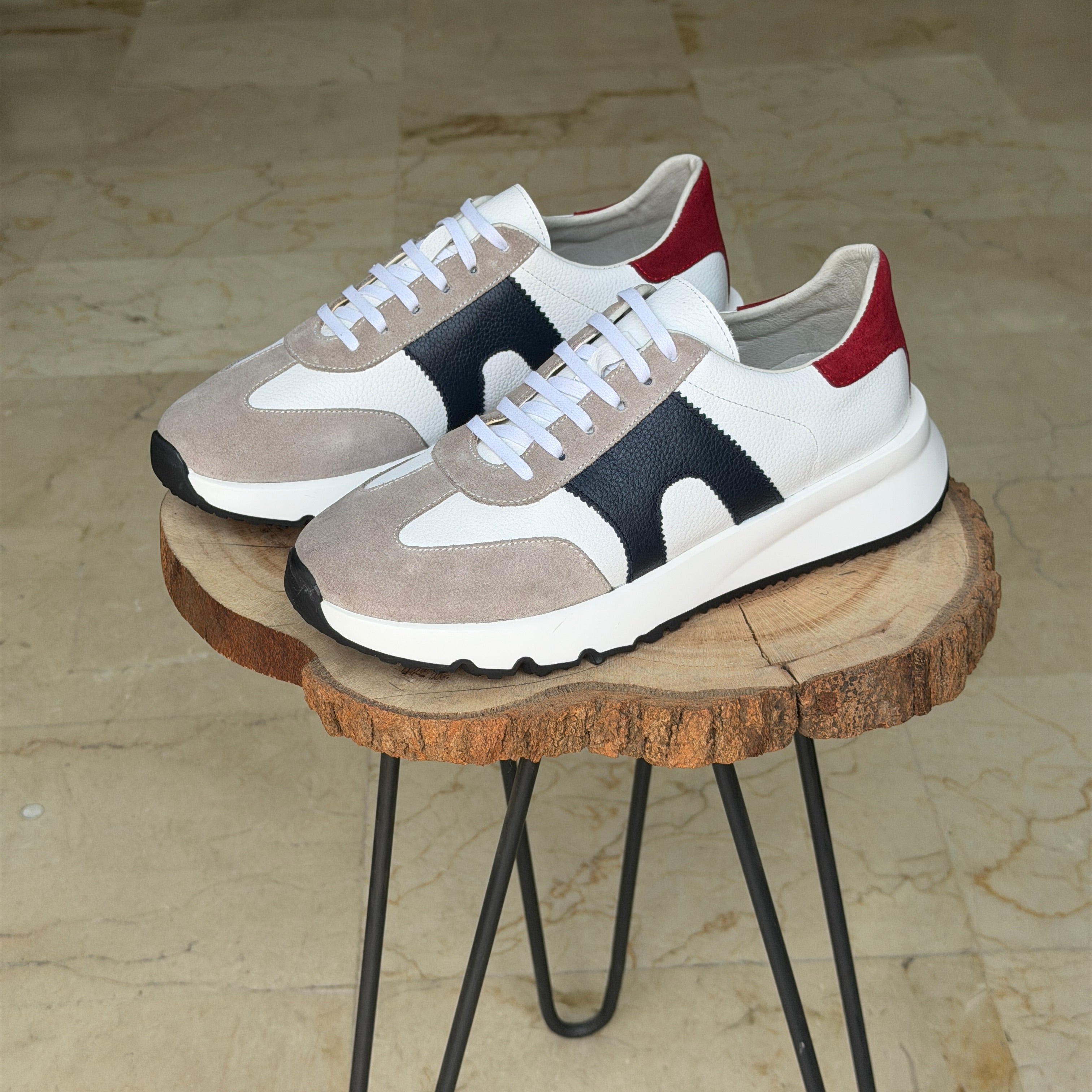 basket en cuir - 926 BLANC GARNAJ ROUGE