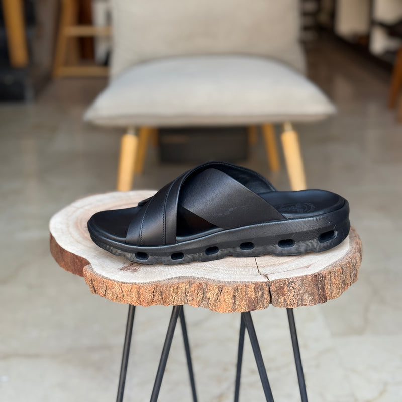SANDALE EN CUIR SE124  - OrthoConfort  NOIR
