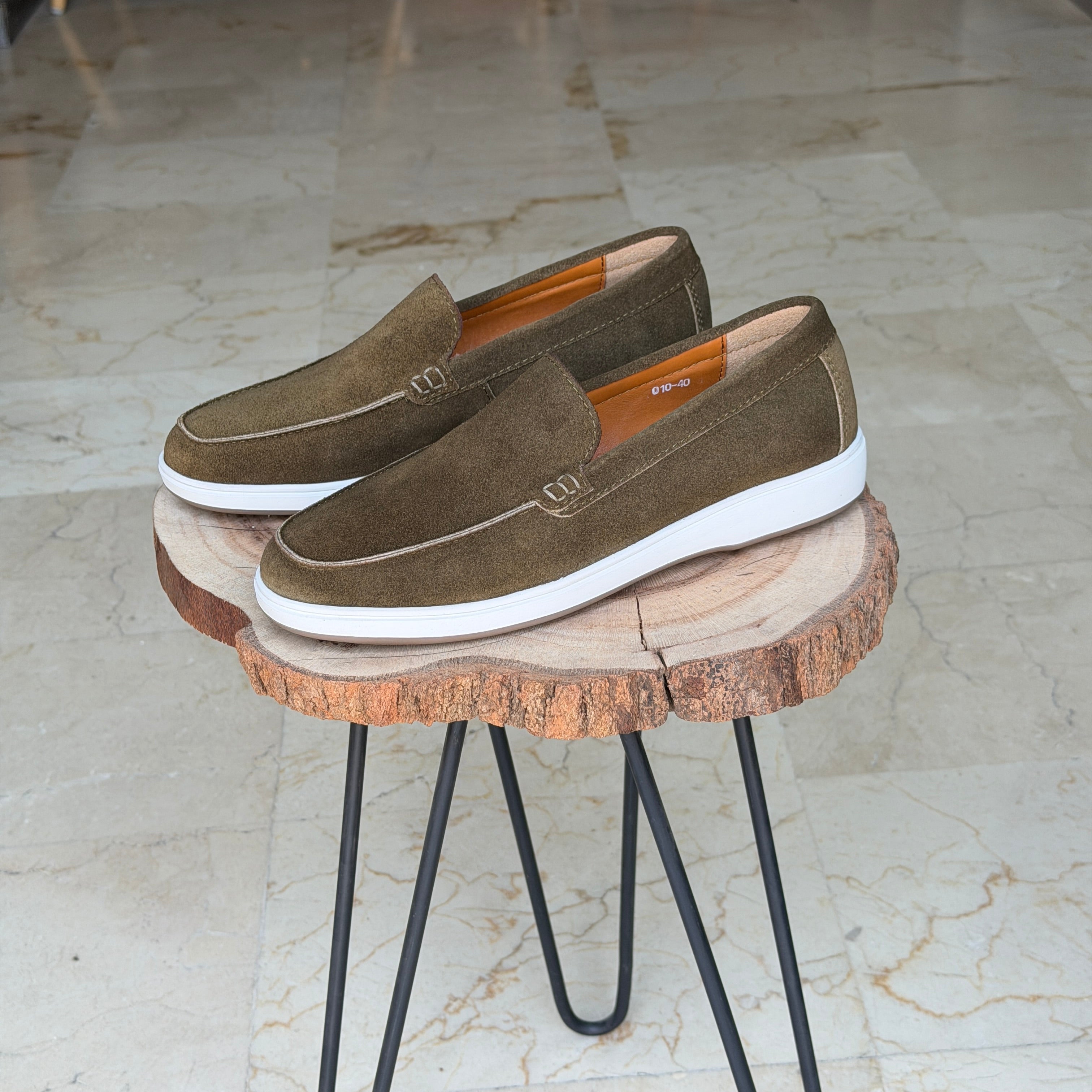 MOCASSIN EN DAIM EURO PIANA 010 VERT - Shopilo Shoes