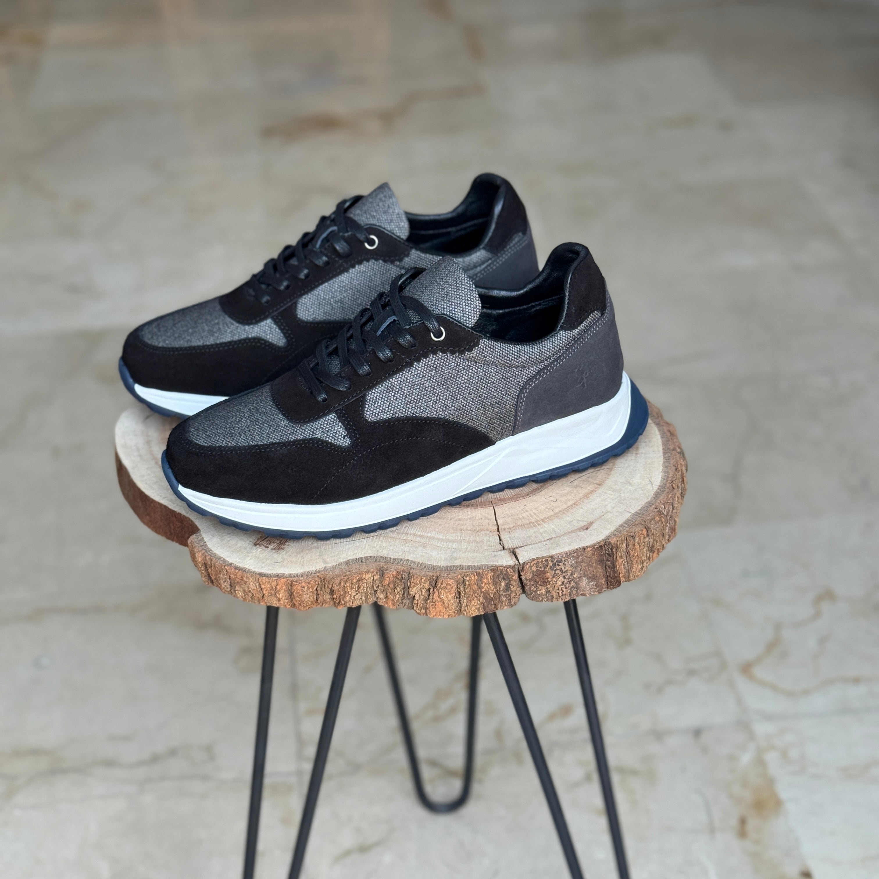 BASKET EN CUIR 915 GRIS/NOIR