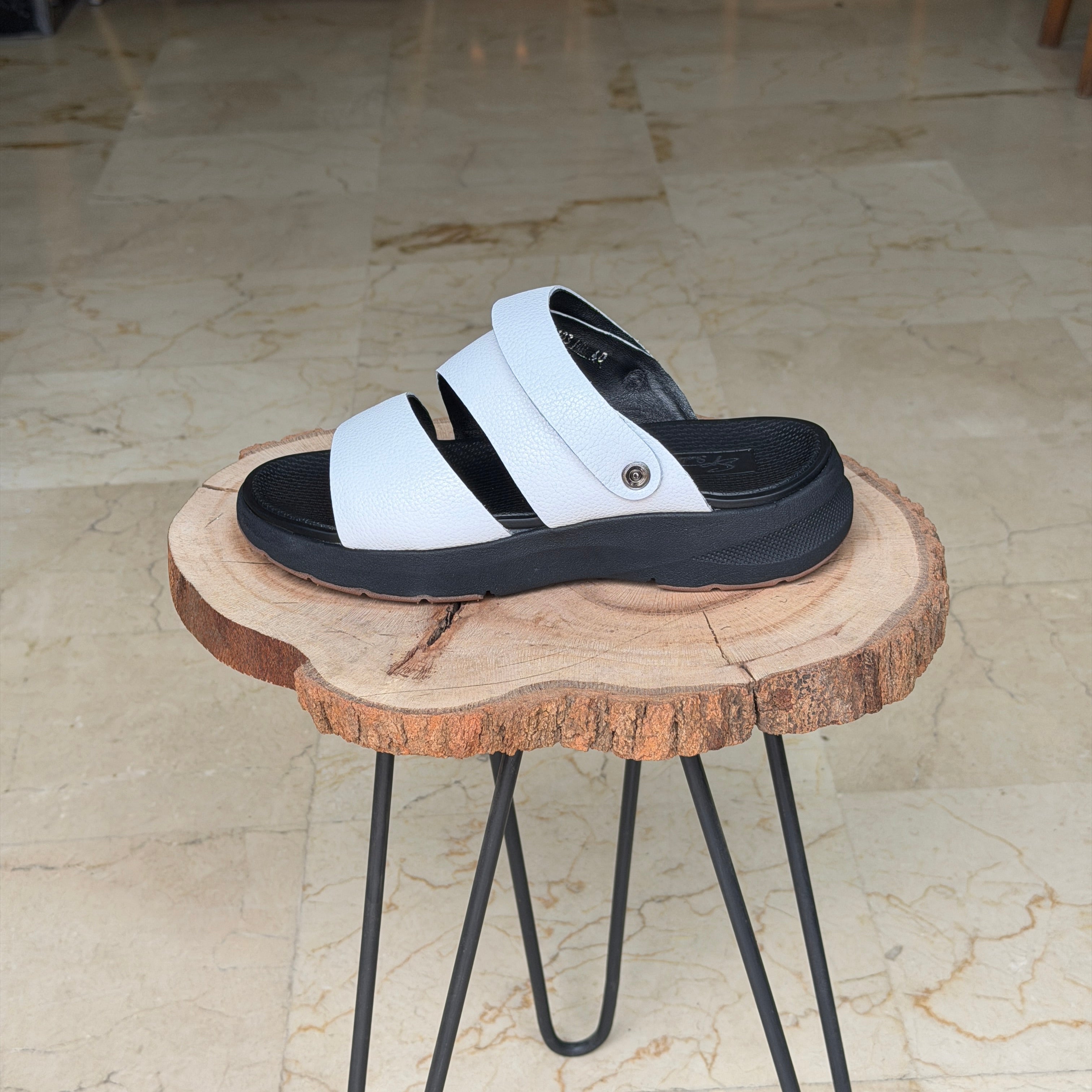 SANDALE EN CUIR HJ103  - OrthoConfort BLANC
