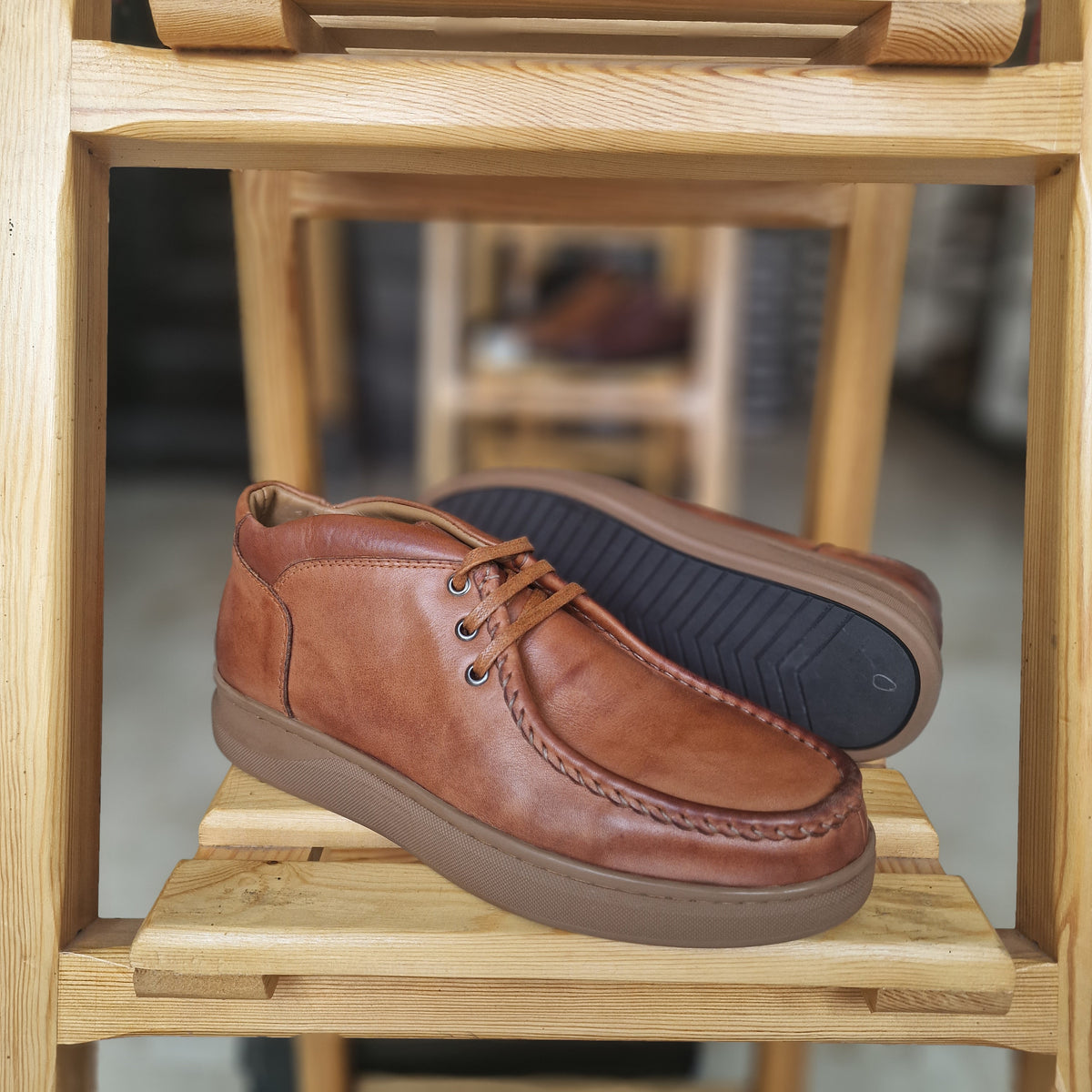 Ref: 4001 Bottine en Cuir  Marron Clair - Shopilo Shoes