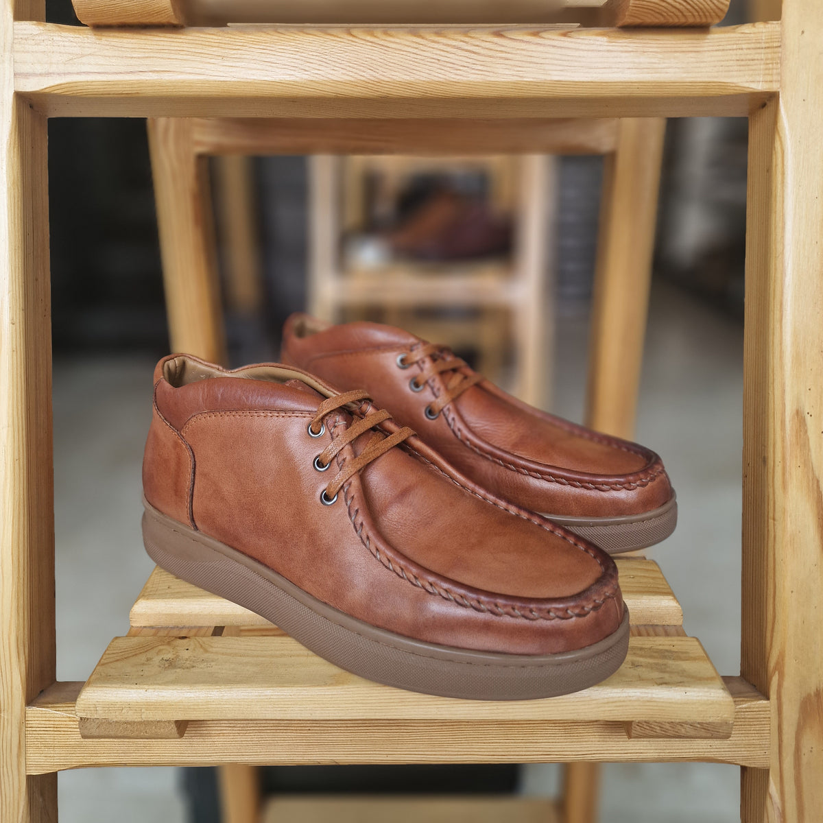 Ref: 4001 Bottine en Cuir  Marron Clair - Shopilo Shoes