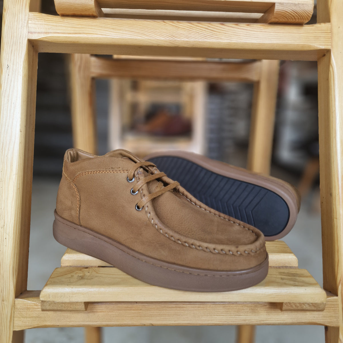 Ref: 4001 Bottine Nubuck en Cuir Marron Clair - Shopilo Shoes