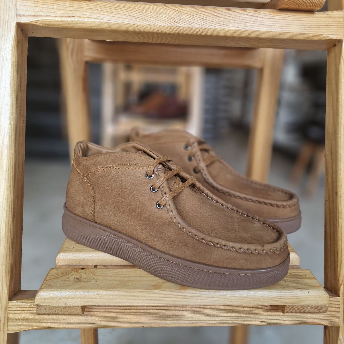 Ref: 4001 Bottine Nubuck en Cuir Marron Clair - Shopilo Shoes
