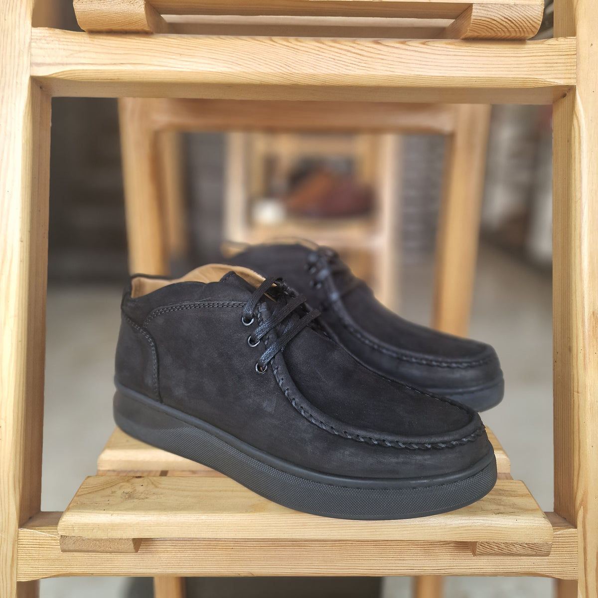 Ref: 4001 Bottine Nubuck en Cuir Noir - Shopilo Shoes