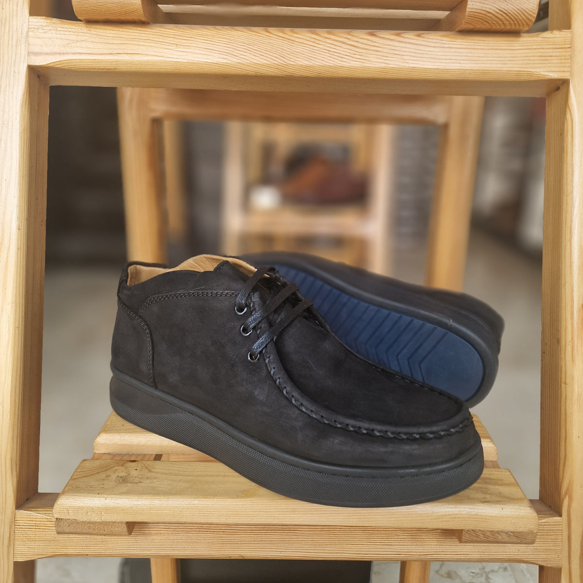 Ref: 4001 Bottine Nubuck en Cuir Noir - Shopilo Shoes