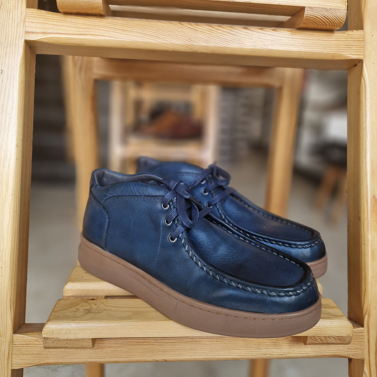 Ref: 4001 Bottine en Cuir Bleu - Shopilo Shoes