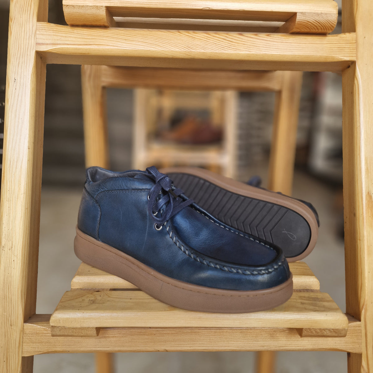 Ref: 4001 Bottine en Cuir Bleu - Shopilo Shoes
