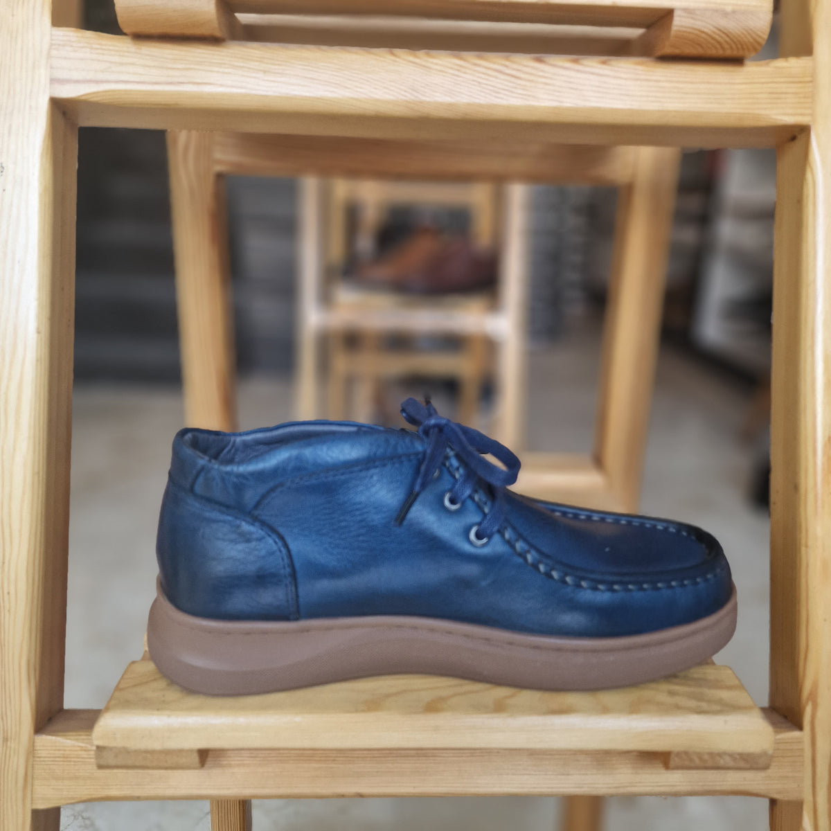 Ref: 4001 Bottine en Cuir Bleu - Shopilo Shoes