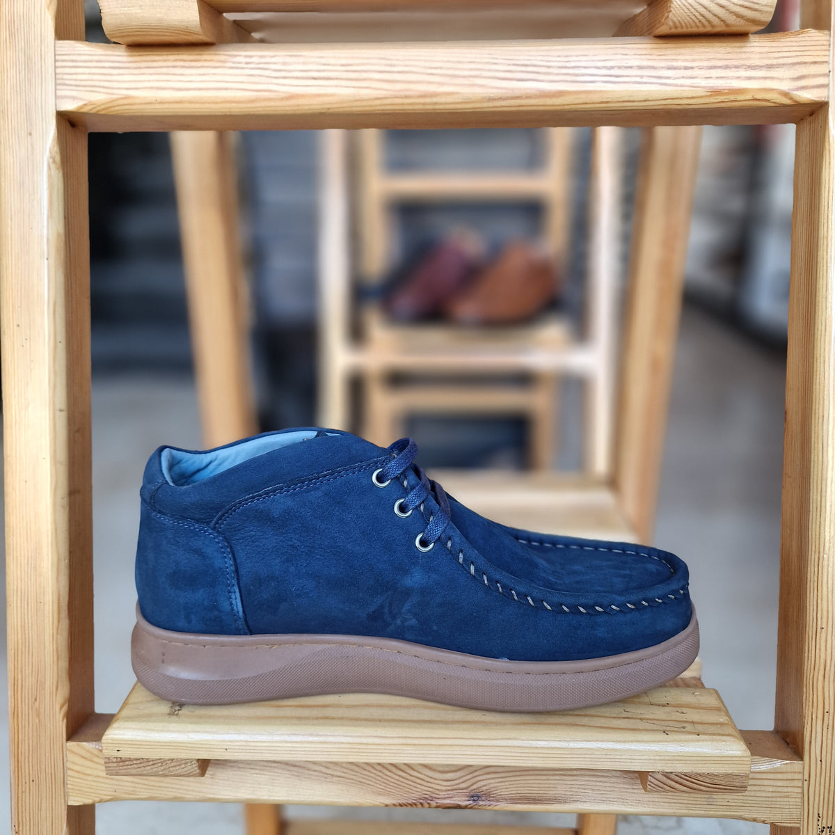 REF: 4001 BOTTINE EN CUIR NUBUCK BLEU - Shopilo Shoes