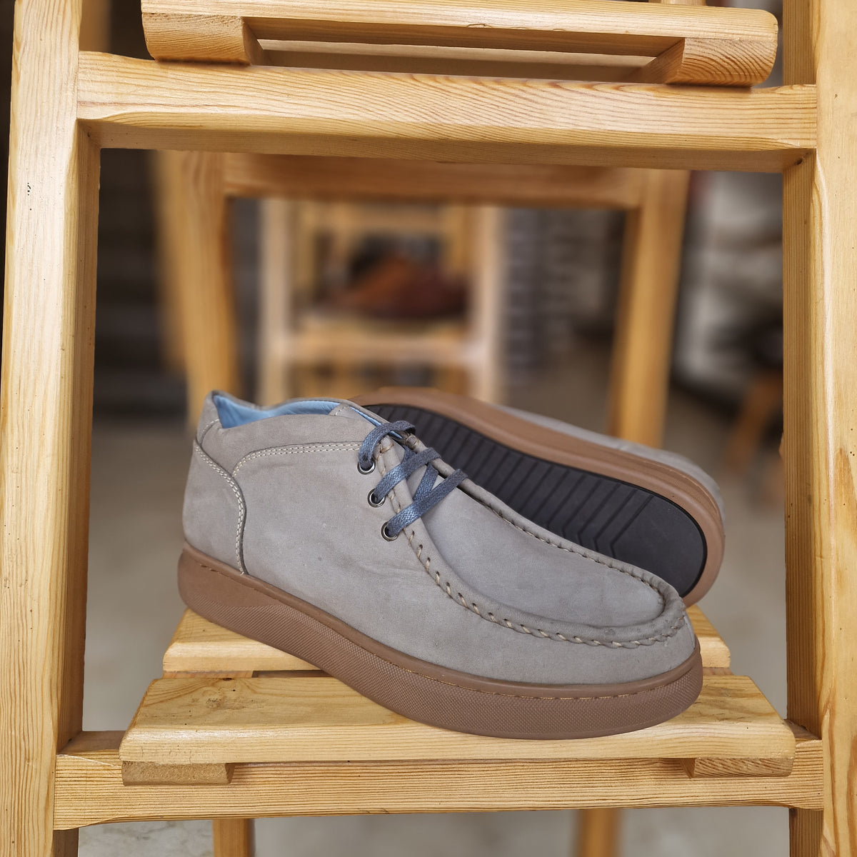Ref: 4001 Bottine Nubuck en Cuir Gris - Shopilo Shoes