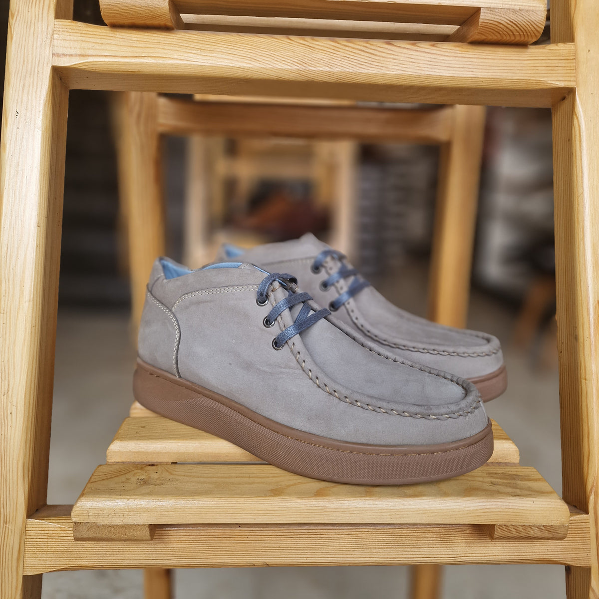 Ref: 4001 Bottine Nubuck en Cuir Gris - Shopilo Shoes