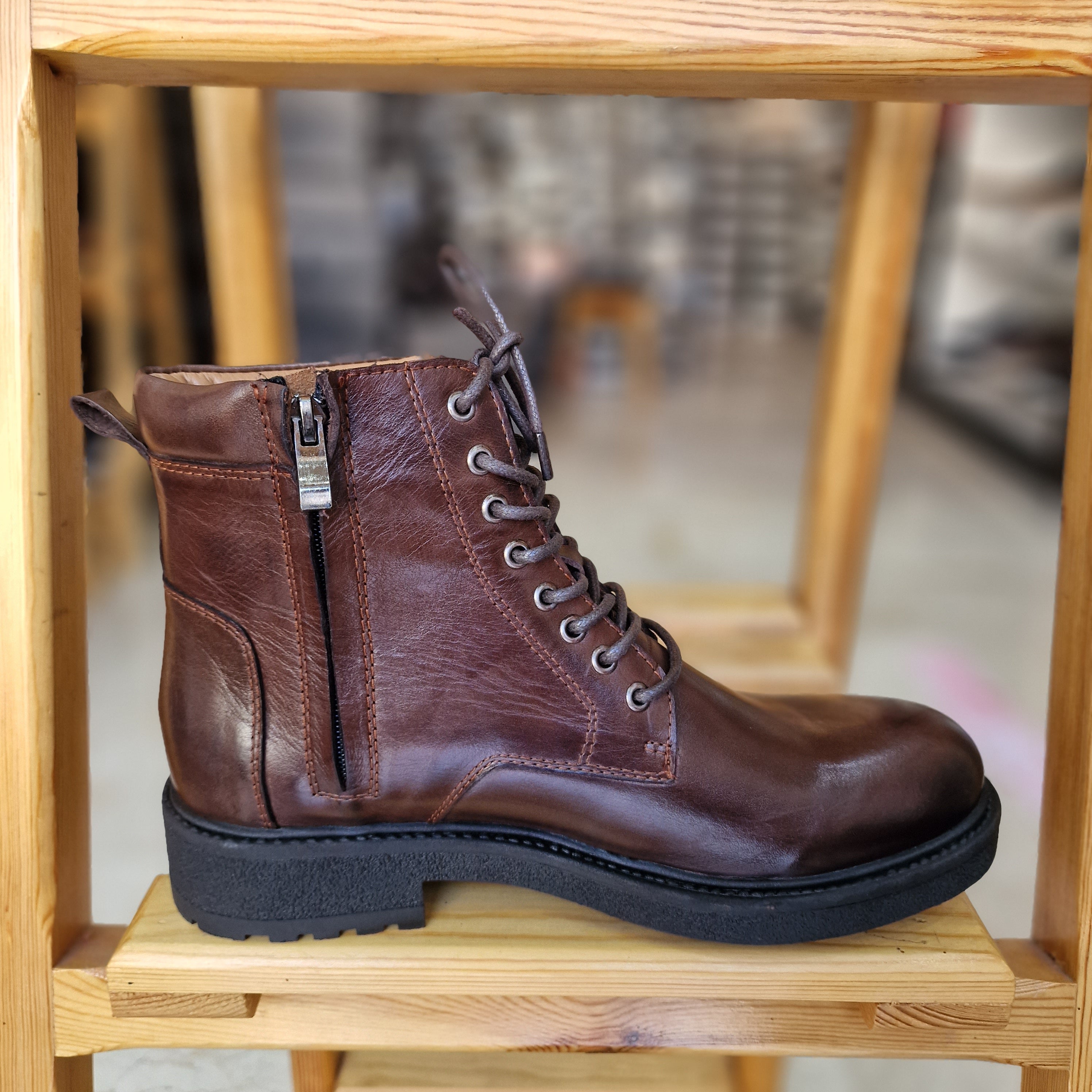 Ref: 409Pro Bottine en Cuir Marron Foncé NX