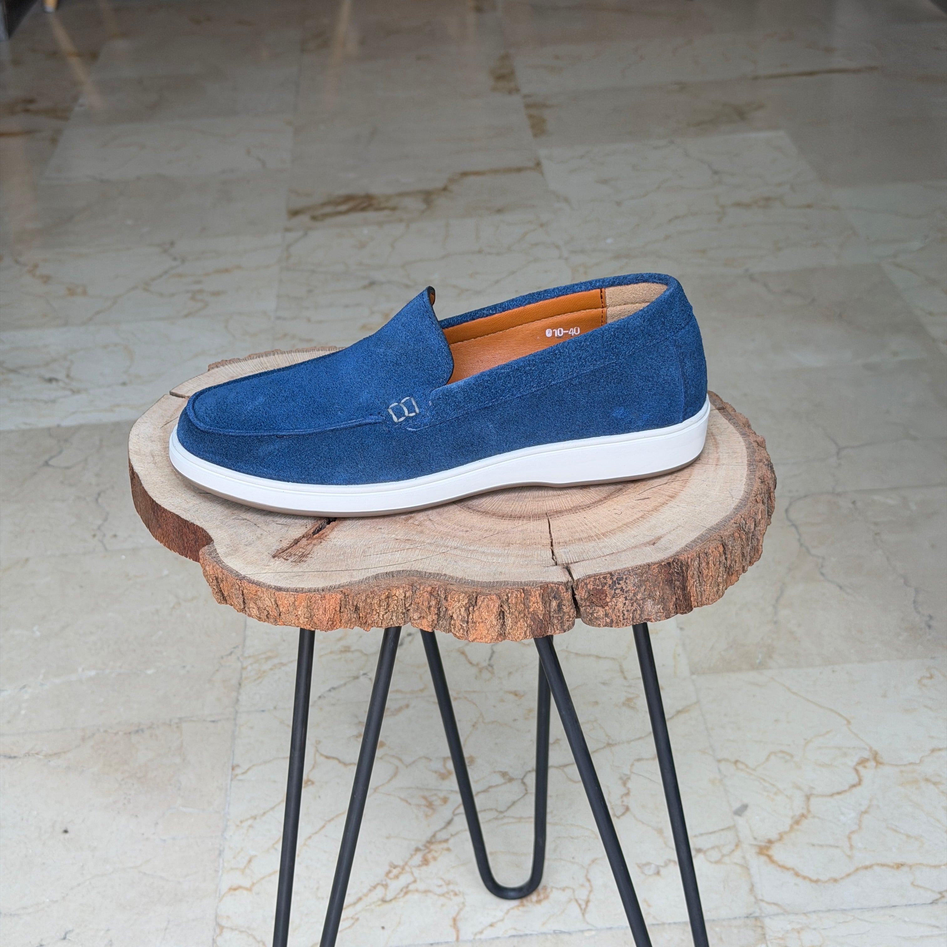 MOCASSIN EN DAIM EURO PIANA 010 BLEU CIEL - Shopilo Shoes