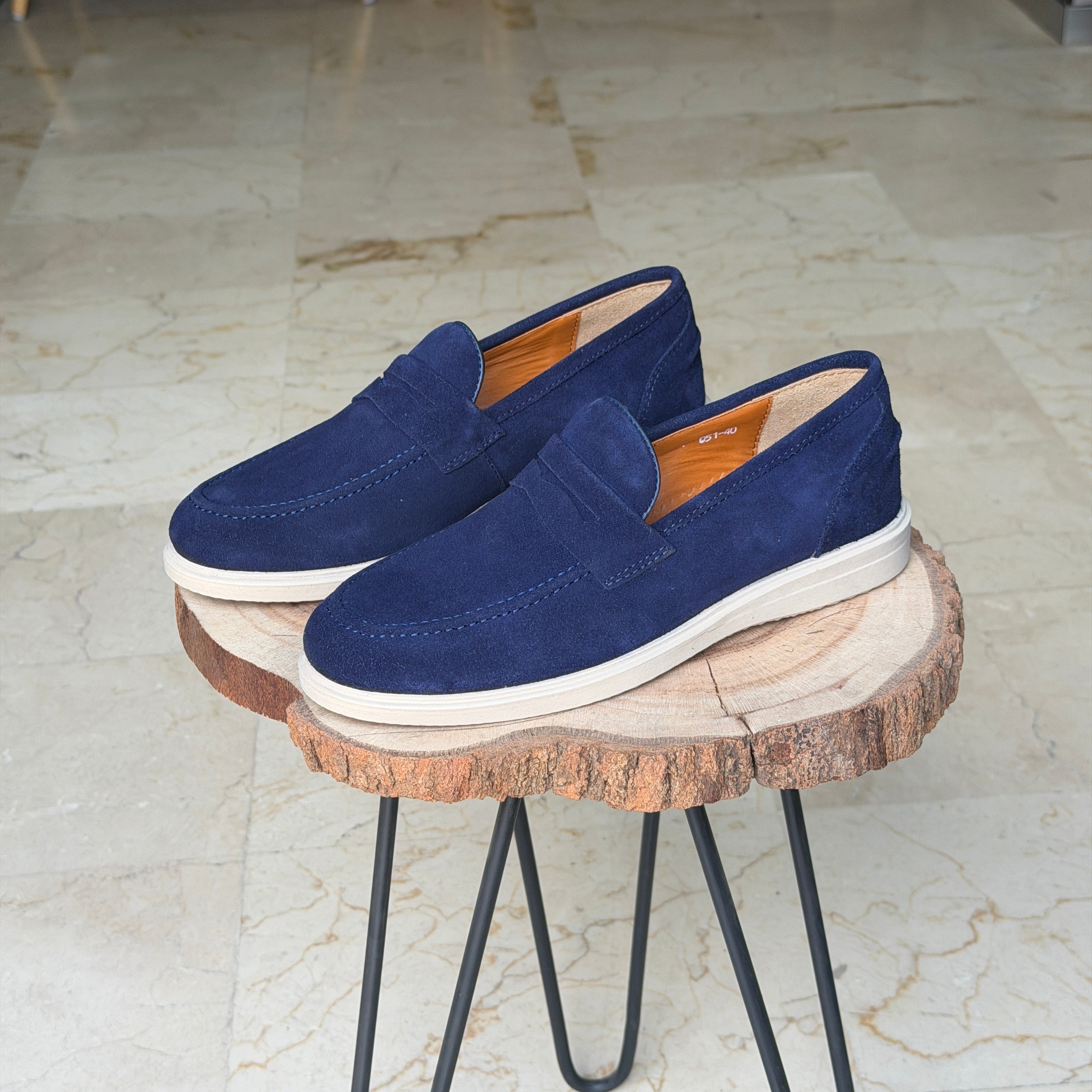 MOCASSIN EN DAIM BERLIN 051 BLEU MARRINE - Shopilo Shoes