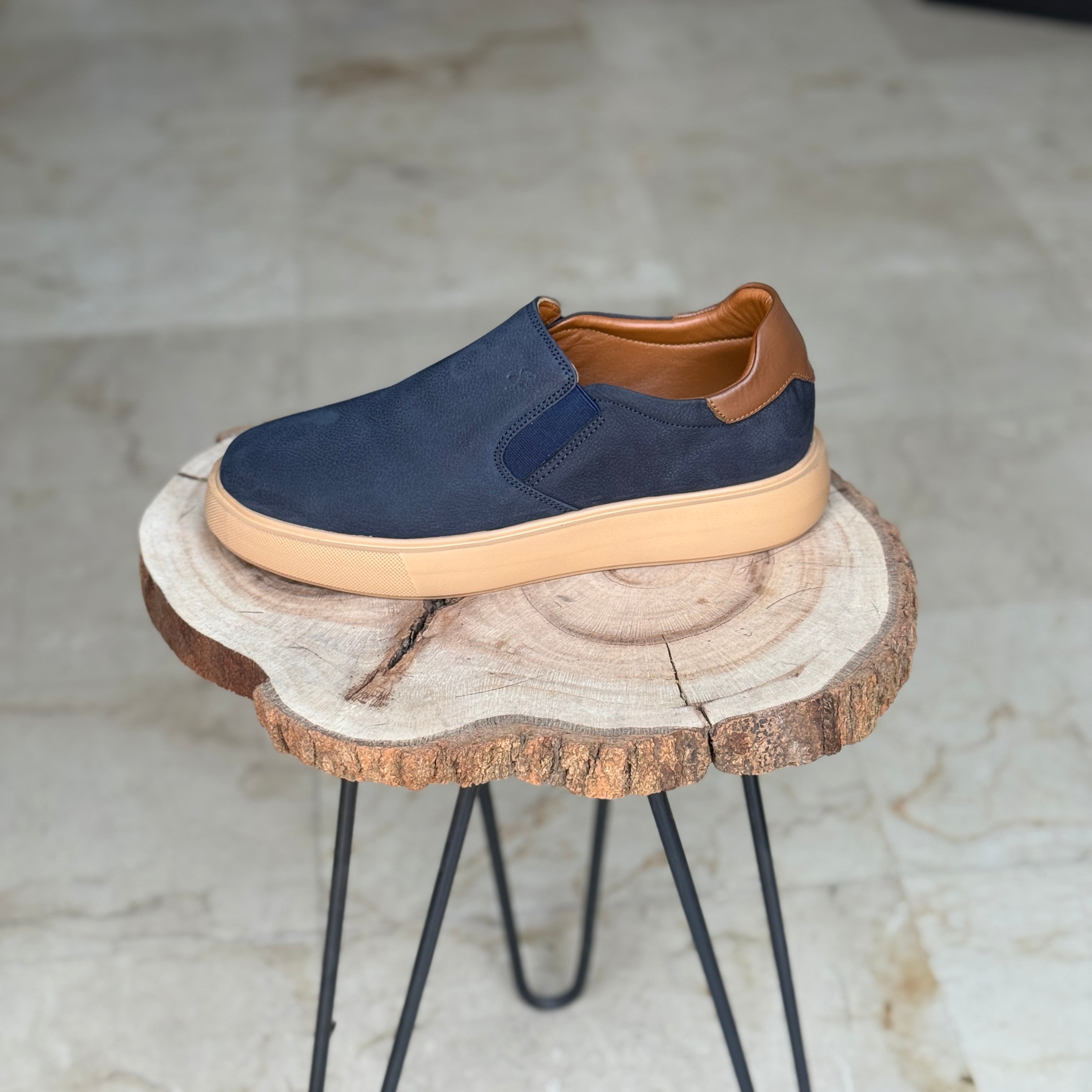BASKET EN CUIR 816  BLEU NUBUCK
