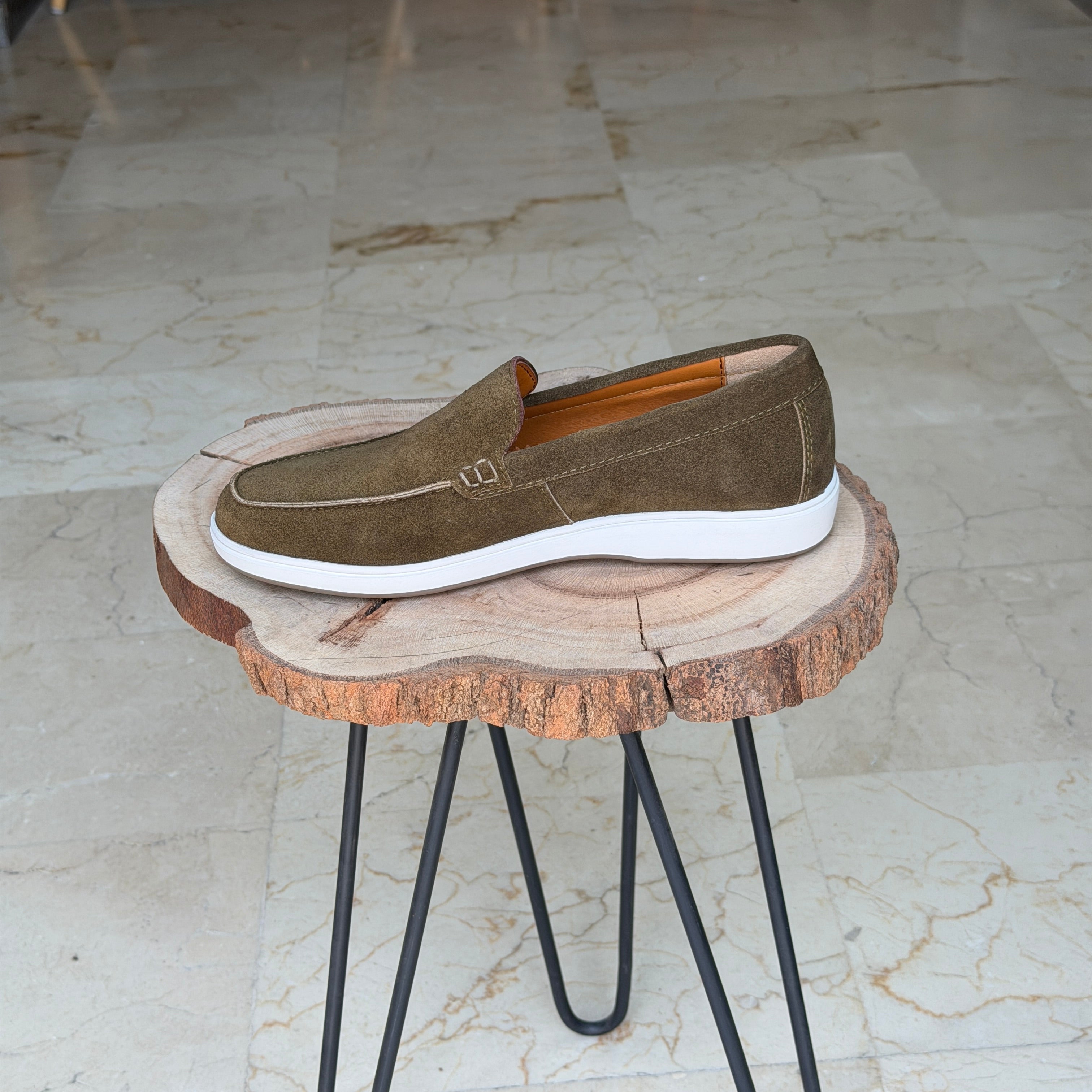 MOCASSIN EN DAIM EURO PIANA 010 VERT - Shopilo Shoes