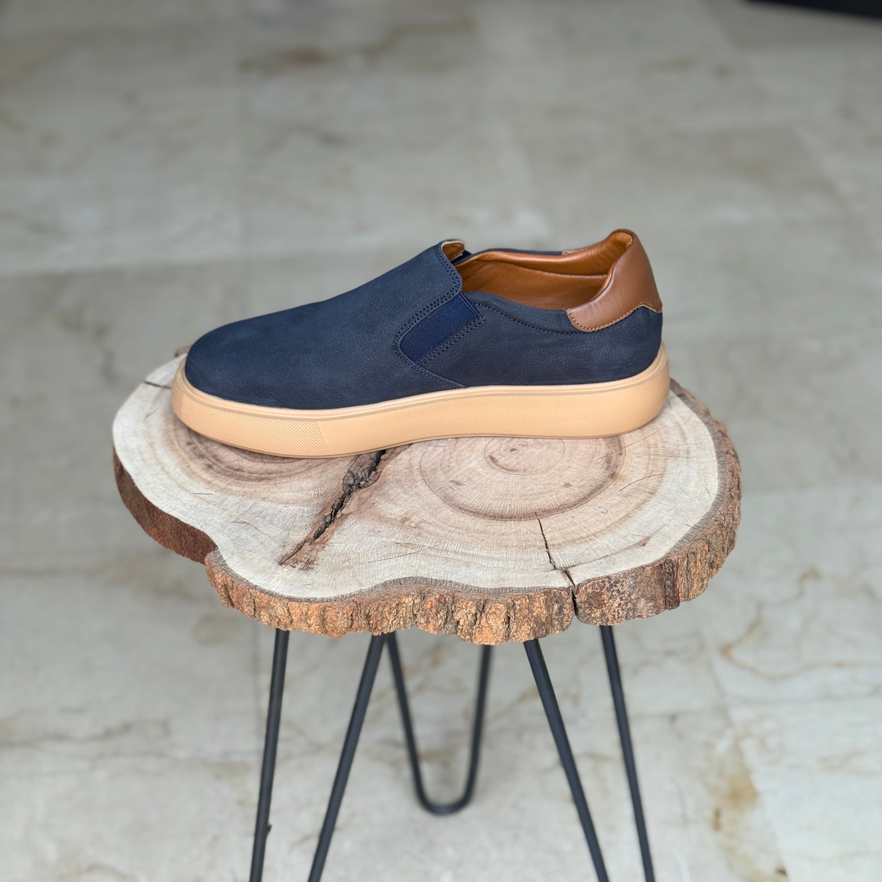 BASKET EN CUIR 816  BLEU NUBUCK