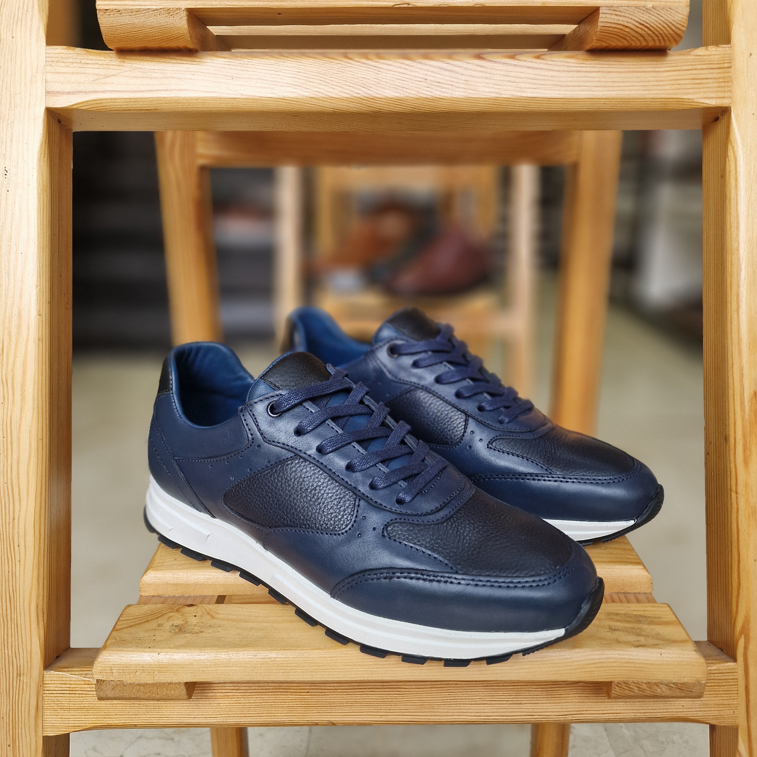 Basket En Cuir Bleu Ref: Eva 874