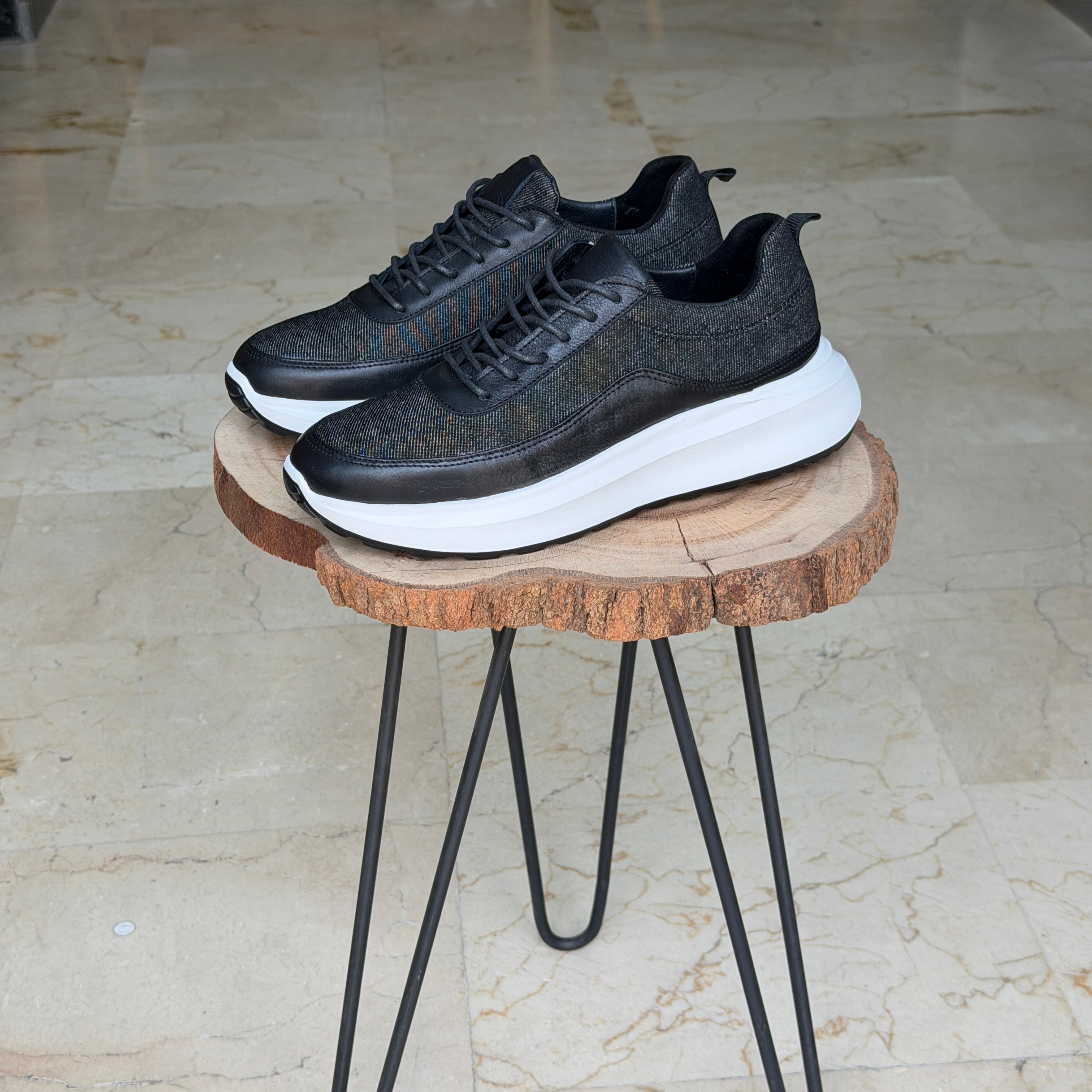 Basket en cuir ET jeans - 944 Noir